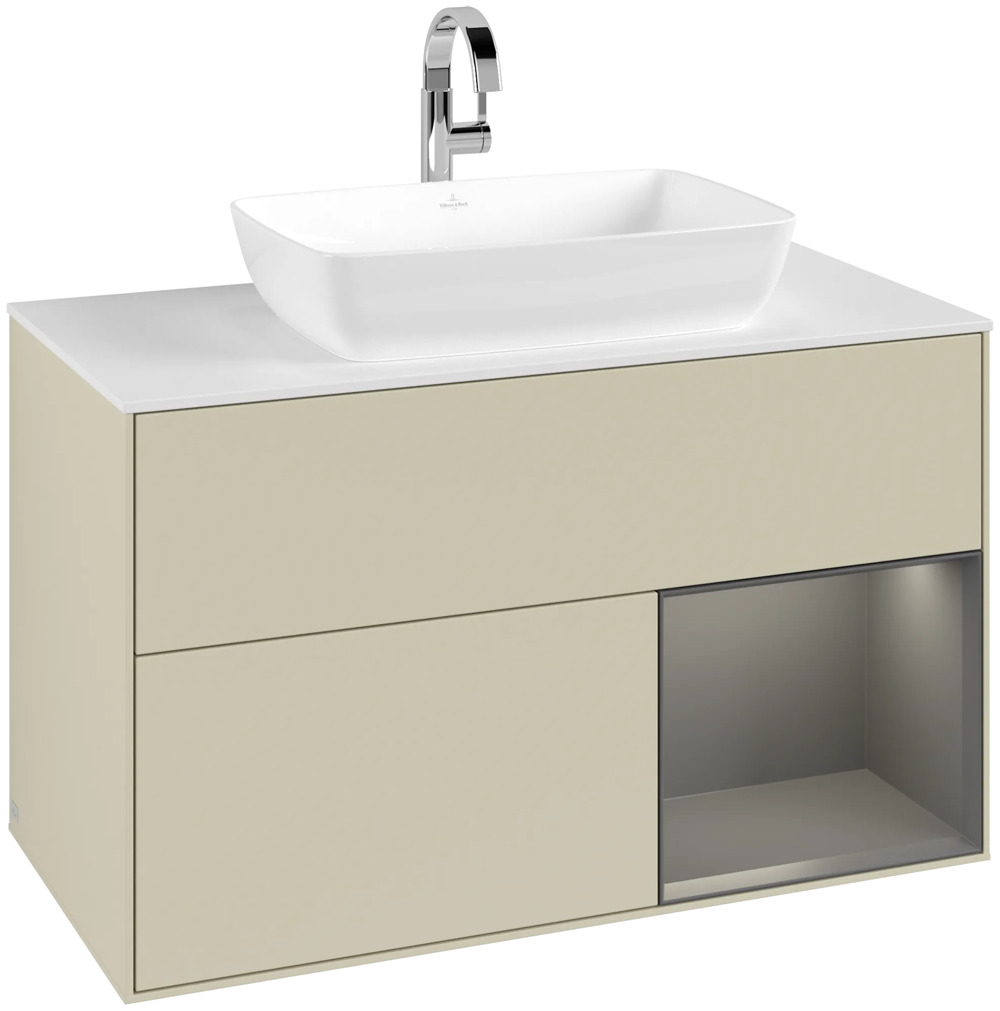 Villeroy & Boch Waschbeckenunterschrank Finion G78, 1000x603x501mm, Silk Grey Matt Lacquer / Anthracite Matt Lacquer / Glass White Matt
