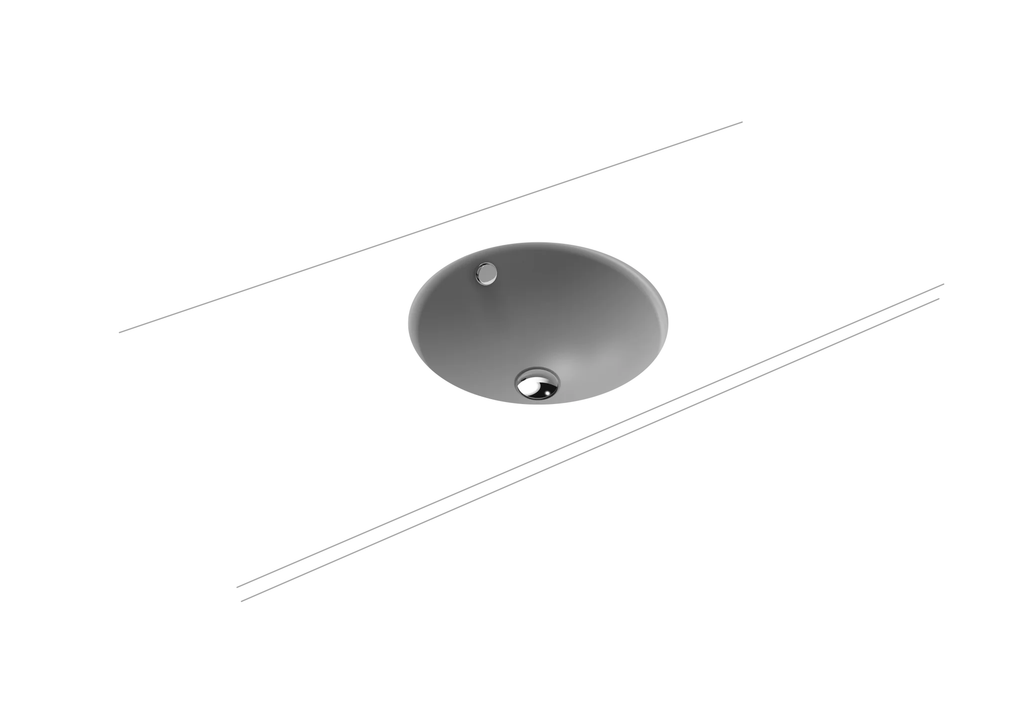 Kaldewei CLASSIC Unterbauwaschtisch, rund, 360 mm Durchmesser, cool grey 30 Perl-Effekt, Antidröhn mit Überlauf, Sichtteile schwarz matt 100