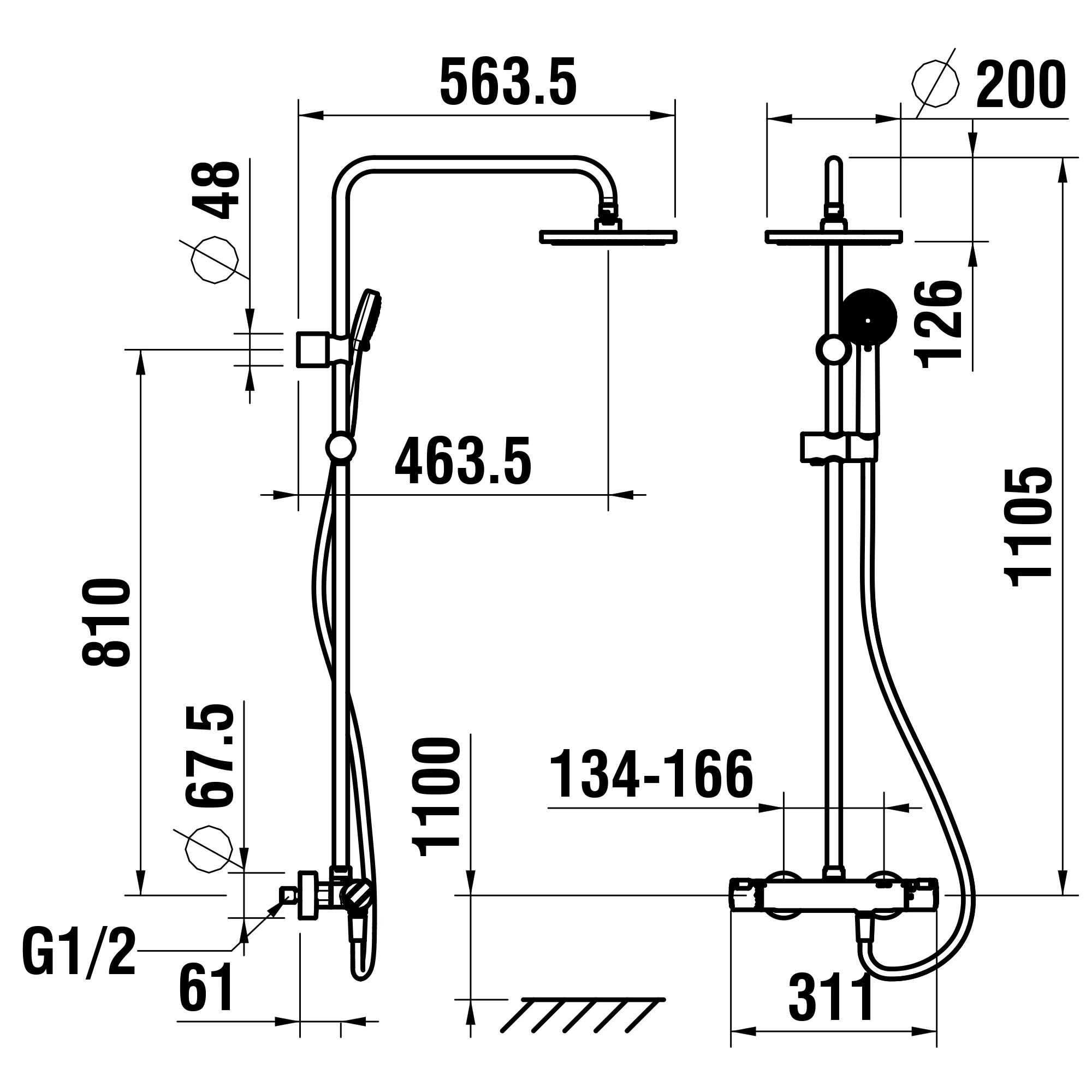 Thermostatisches Duschsystem Citypro, Kopfbrause Ø 200 Kunststoffschlauch 1600 mm Handbrause chrom