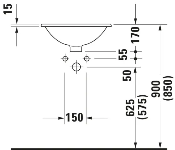 Einbauwaschtisch Architec 470 mm EB v.ob.,m.ÜL,o.HLB,u.glasiert,weiß