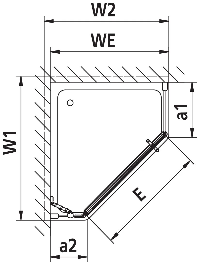 Kermi Duschdesign Fünfeck-Duschkabine mit Pendeltür links mit Festfeldern für ungleichschenklige Wannen „PASA XP“ Glas Klar, Profile Silber Mattglanz, BV: 720 - 870 mm GAK: 705 - 735 mm WE: 730 - 760/880 - 910 mm H: 1850 m