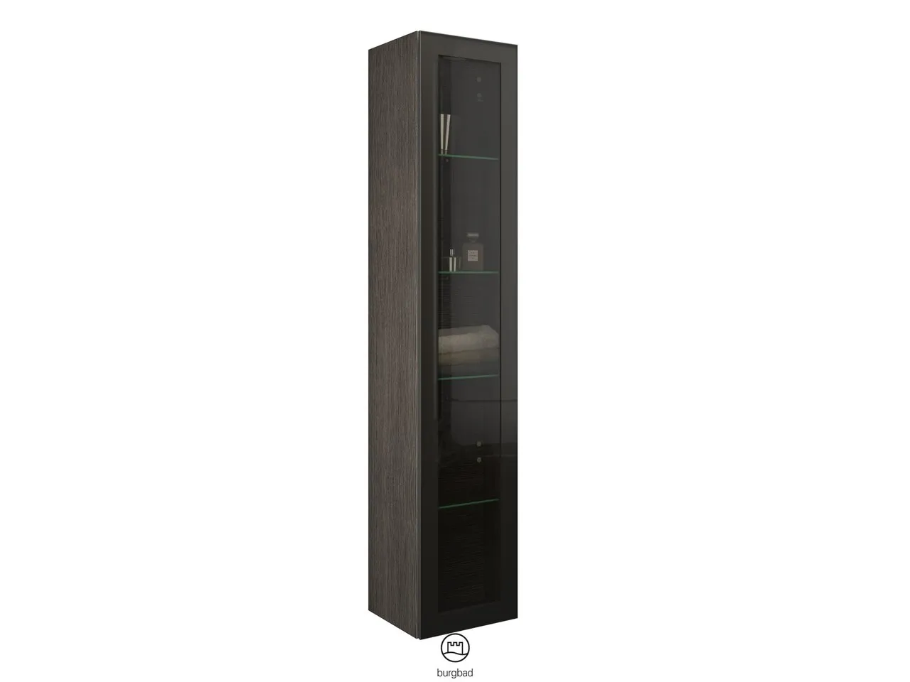 Hochschrank, 1 Alurahmentür mit Rauchglaseinsatz in Bronze;4 Glaseinlegeböden, Tiefe: 320 mm, Breite: 350 mm, Höhe: 1760 mm