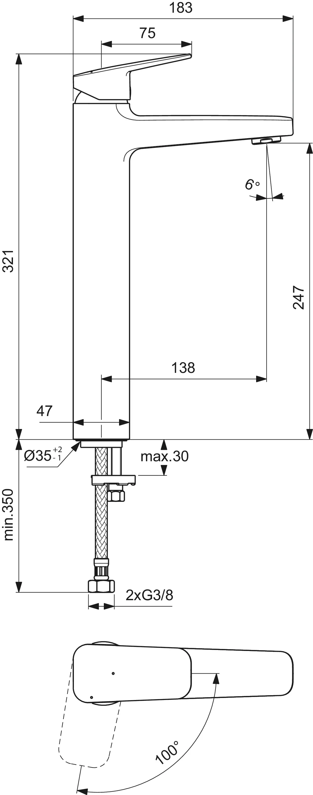 Einhand-Waschtischarmatur „Ceraplan“ Ausladung 138 mm