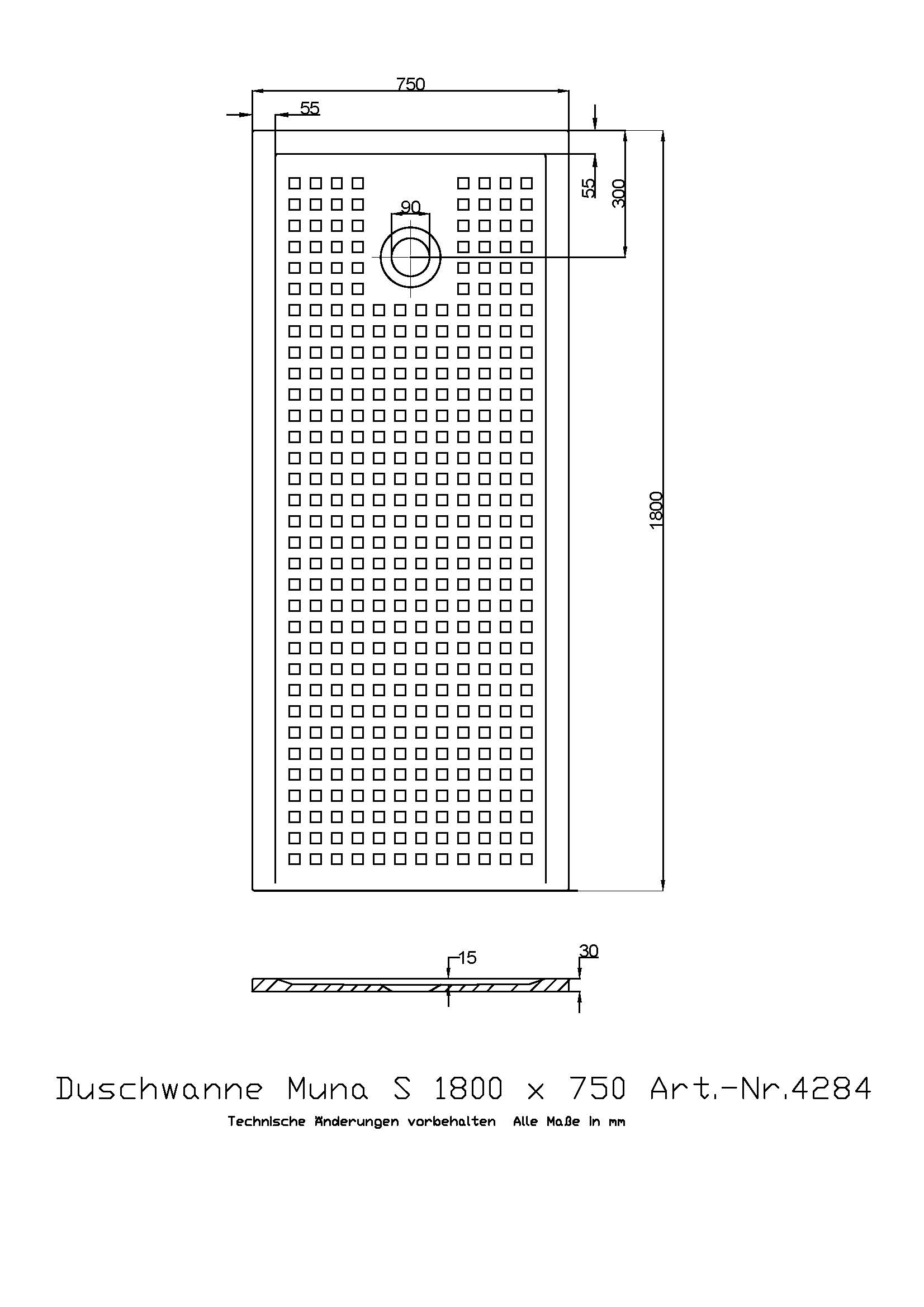 Duschwanne „Muna S“ Rechteck 180 × 75 cm in Weiß