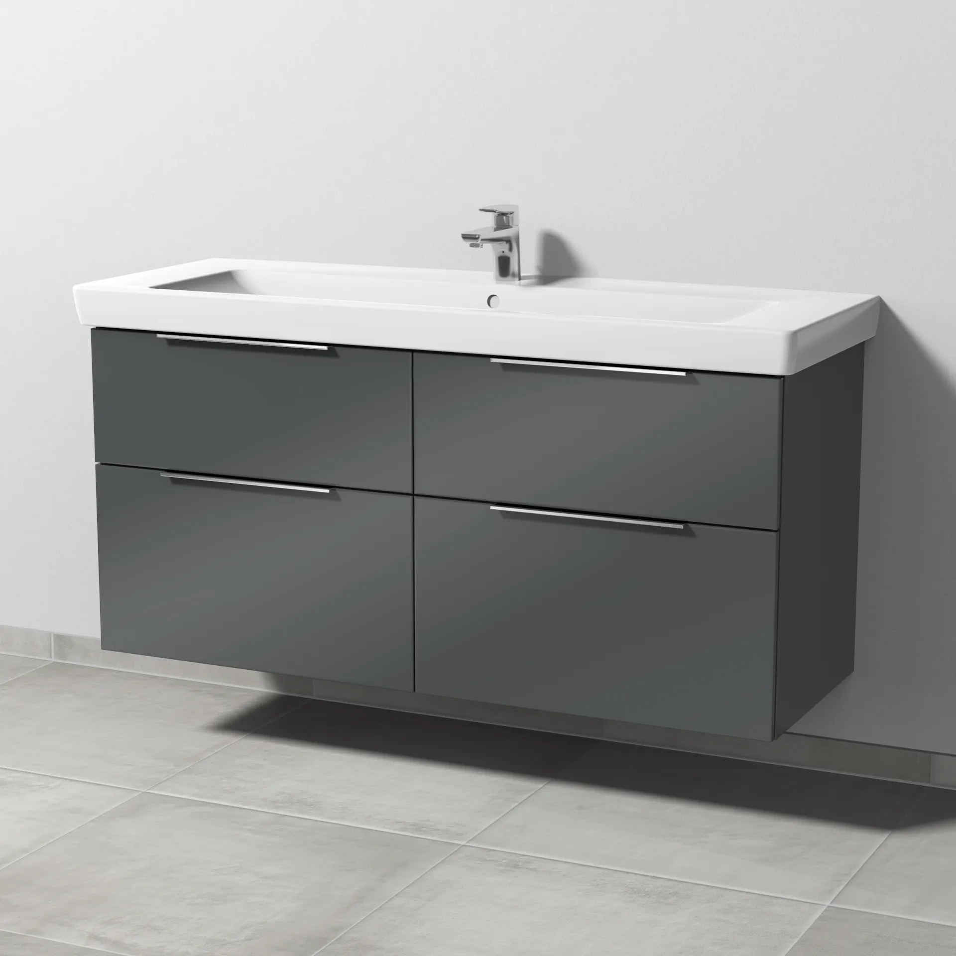 Sanipa Waschtischunterschrank „3way“ 1250 × 593 × 447 mm in Anthrazit (glanz), Becken mittig Sanipa Waschtischunterschrank „3way“ 1250 × 593 × 447 mm in Anthrazit (glanz), Becken mittig