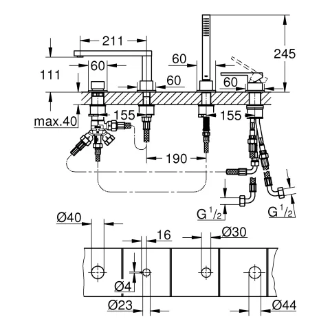 Grohe Plus 4-Loch-Einhand-Wannenkombination Grohe Plus 29307_3 hard graphite gebürstet Grohe Plus 4-Loch-Einhand-Wannenkombination Grohe Plus 29307_3 hard graphite gebürstet