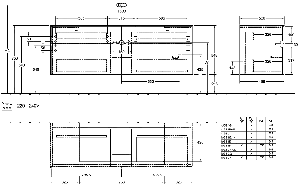 Villeroy & Boch Waschtischunterschrank „Collaro“ 1600 × 548 × 500 mm Volcano Black, mit Beleuchtung, für Becken mittig Villeroy & Boch Waschtischunterschrank „Collaro“ 1600 × 548 × 500 mm Volcano Black, mit Beleuchtung, für Becken mittig