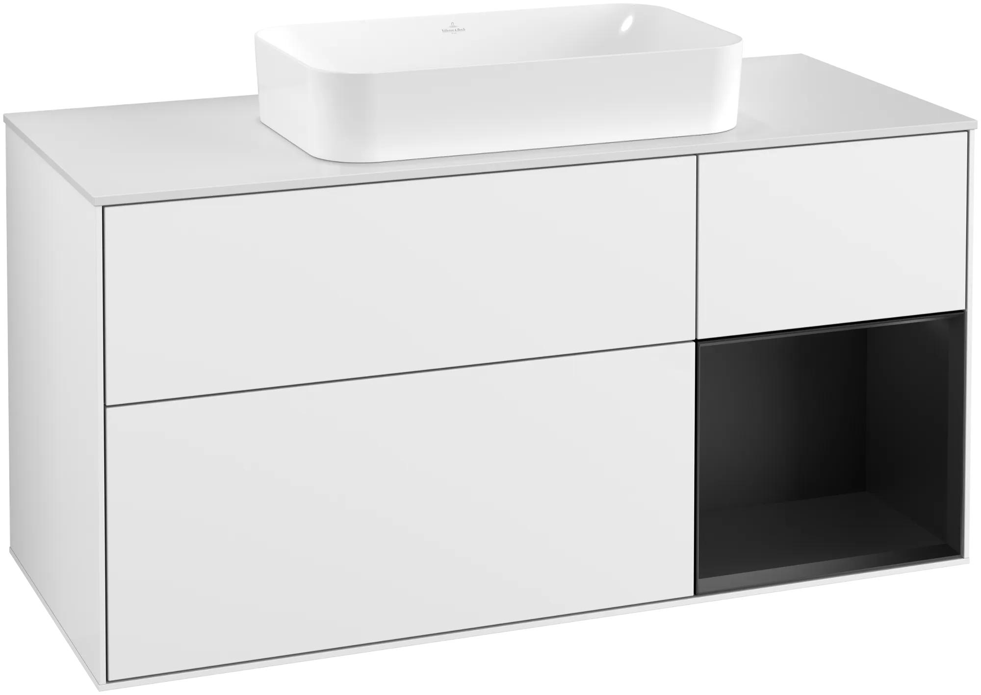 Villeroy & Boch Finion Waschbeckenunterschrank G30 1200x603x501mm Glossy White Lacquer / Black Matt Lacquer / Glass White Matt