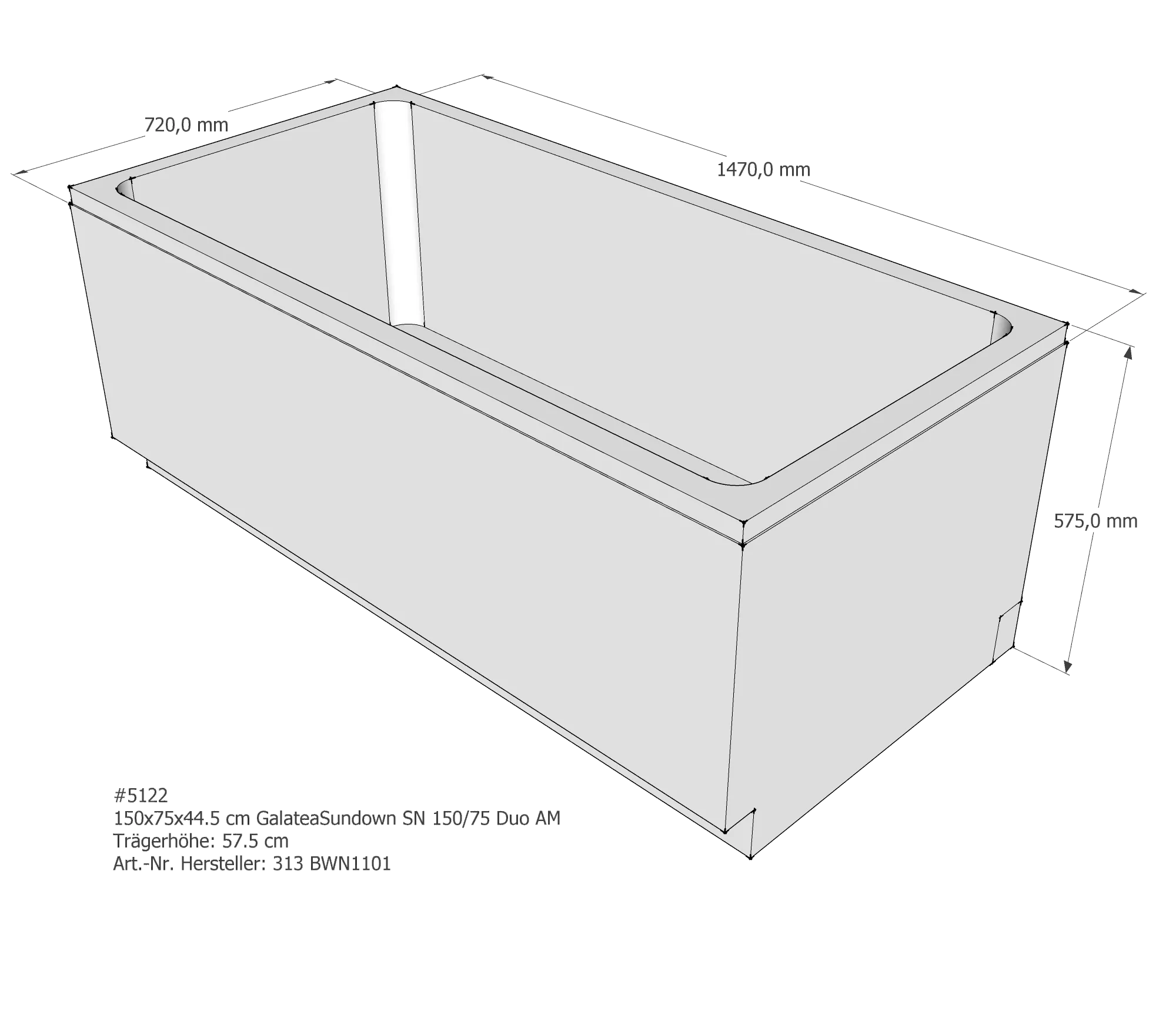 Badewannenträger passend für Galatea SN 150/75 Duo 150 × 75 × 44,5 cm Badewannenträger passend für Galatea SN 150/75 Duo 150 × 75 × 44,5 cm
