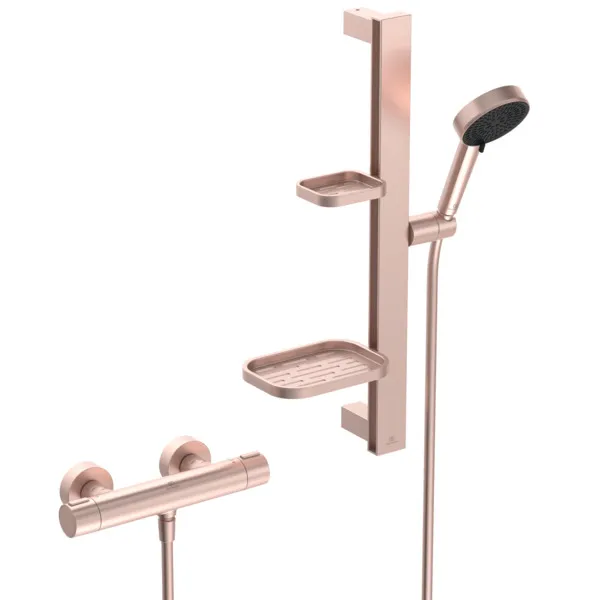 Gleitstangekombination „Ceratherm Alu“, Befestigung verdeckt in Rose Gleitstangekombination „Ceratherm Alu“, Befestigung verdeckt in Rose