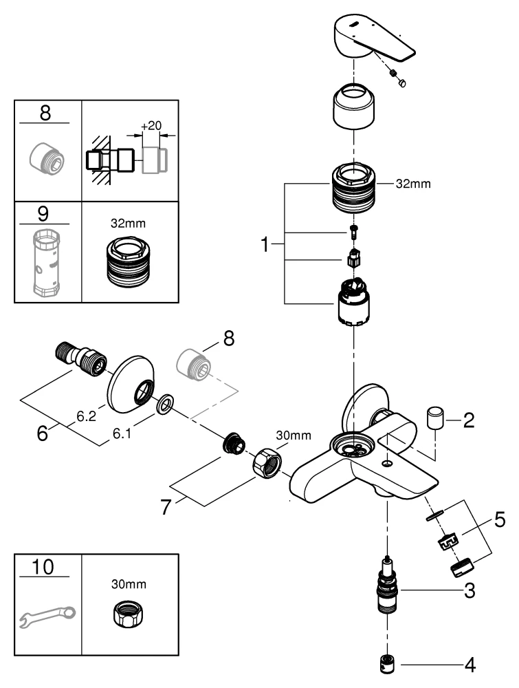 Einhand-Wannenbatterie BauEdge 23604_1, Wandmontage, mit Temperaturbegrenzer, S-Anschlüsse, eigensicher, chrom