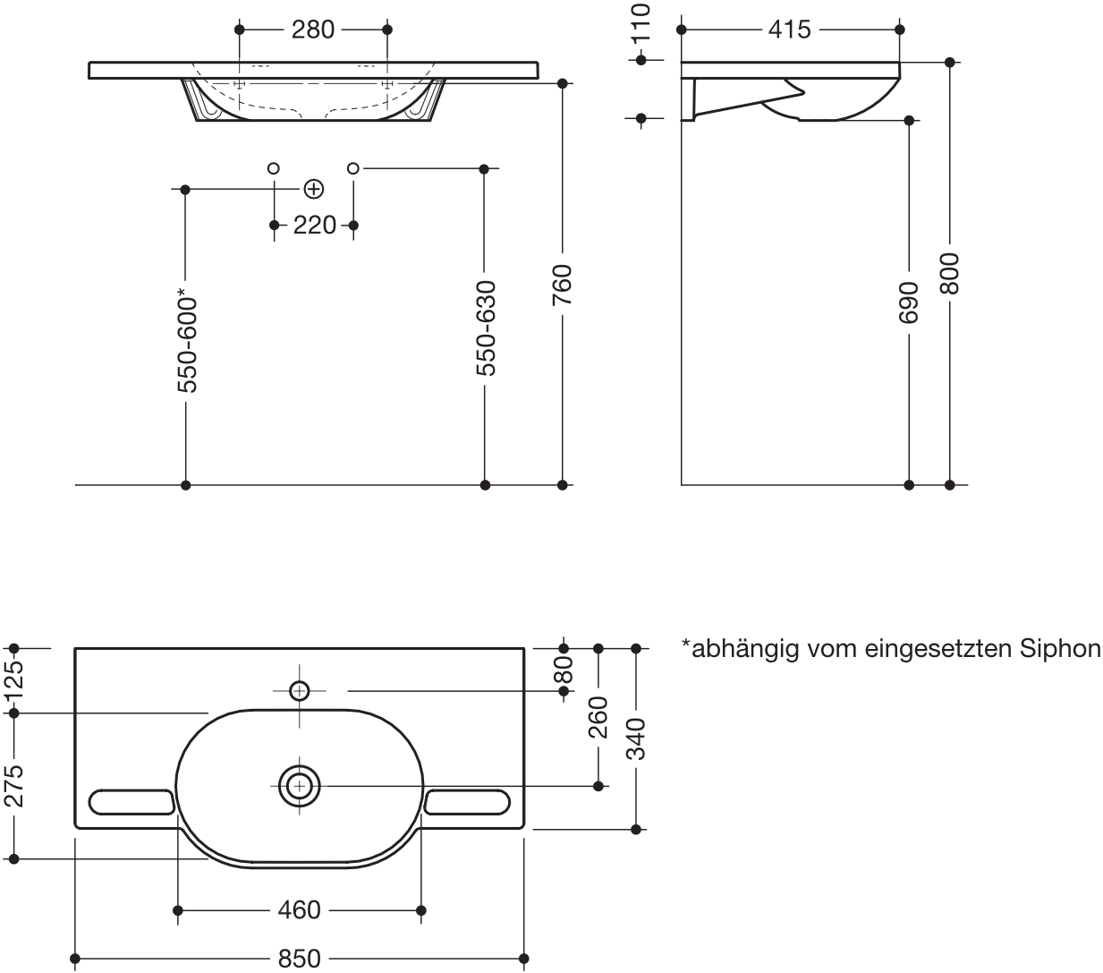 Wandwaschtisch 85 × 41,5 × 11 cm