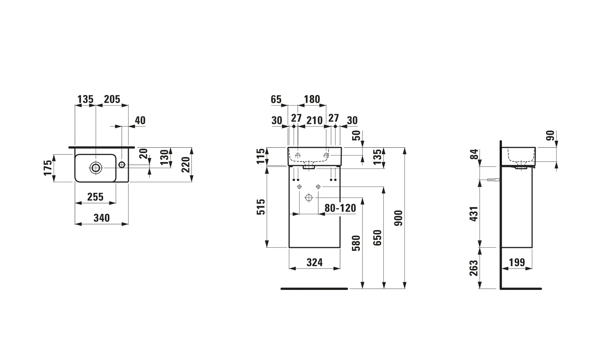 Laufen Badmöbelset inkl. Waschtisch „VAL“ 340 × 220 × 640 mm, Anschlag rechts, Hahnlochposition rechts Laufen Badmöbelset inkl. Waschtisch „VAL“ 340 × 220 × 640 mm, Anschlag rechts, Hahnlochposition rechts