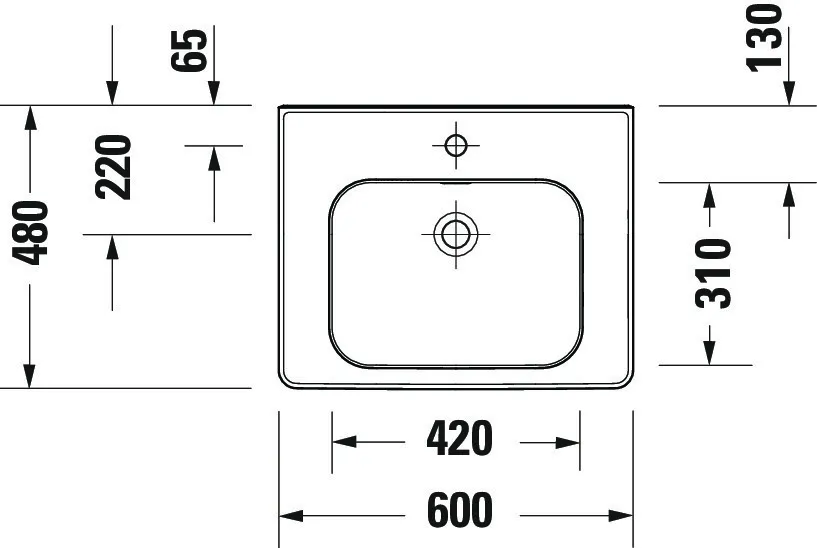 Wandwaschtisch „Soleil“, mit Überlauf, Hahnlochposition mittig