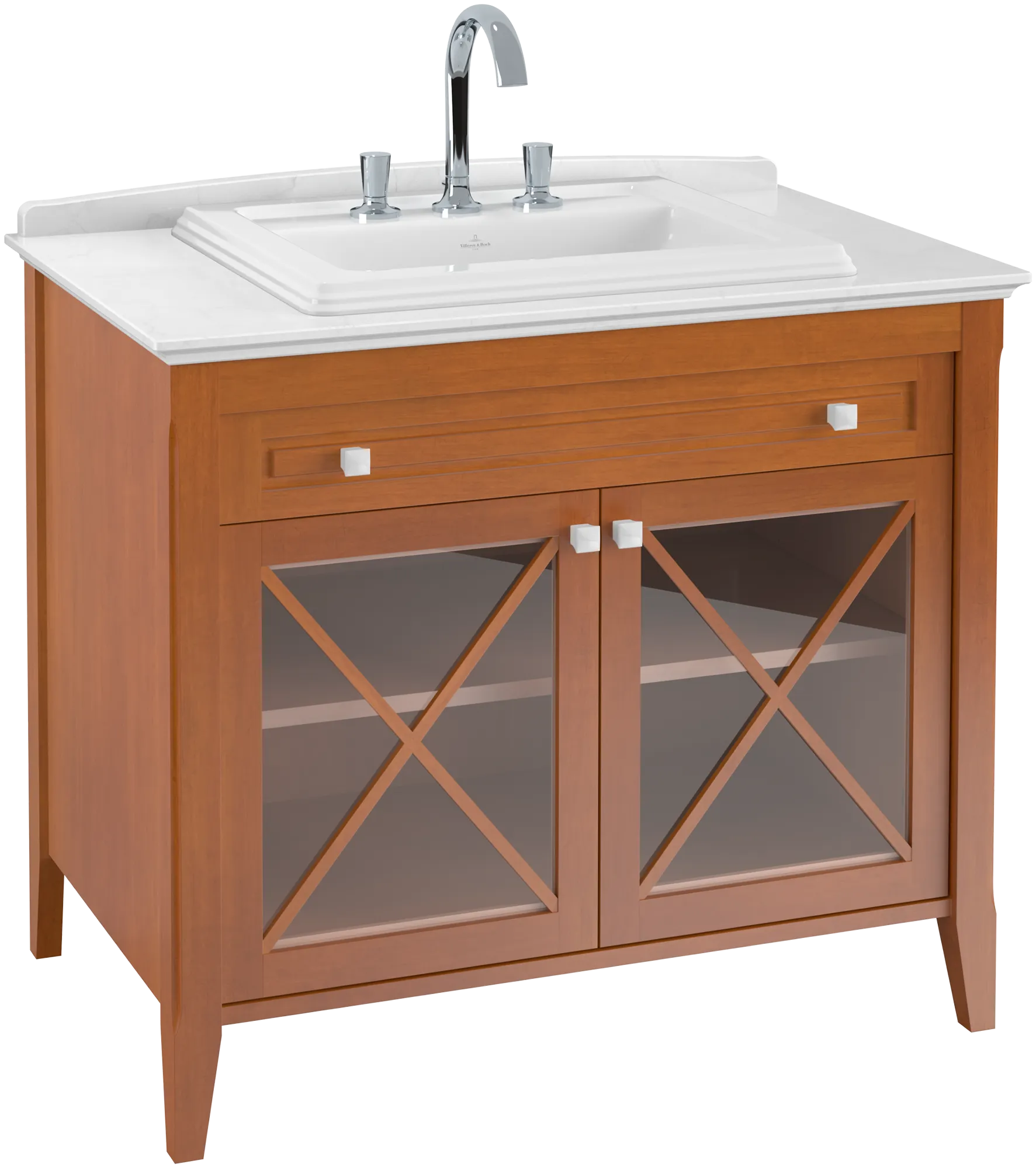 Villeroy & Boch Waschtischunterschrank „Hommage“ mit Schrankwaschtisch 98,5 × 90,5 × 62 × 62 cm 1 Schublade / Auszug, 2 Türen, mit Hahnlochbank, mit Hahnlochbohrung