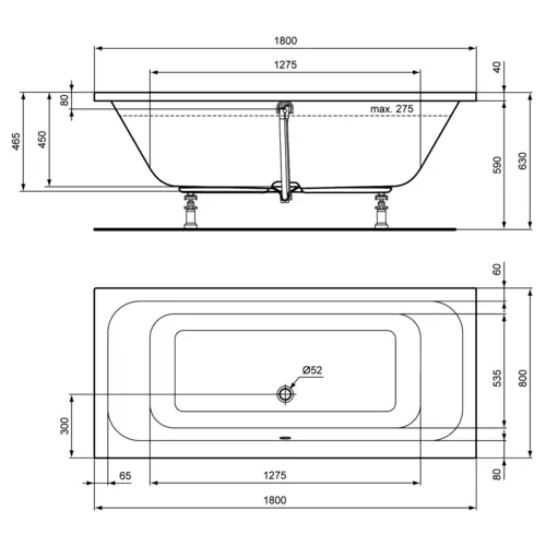 Badundu Badewanne rechteck 1800 × 800 mm