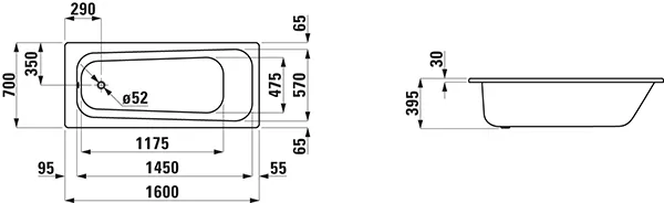Laufen PRO 700x1600x395 Körperform-Einbau-Badewanne, Stahl, weiß Laufen PRO 700x1600x395 Körperform-Einbau-Badewanne, Stahl, weiß