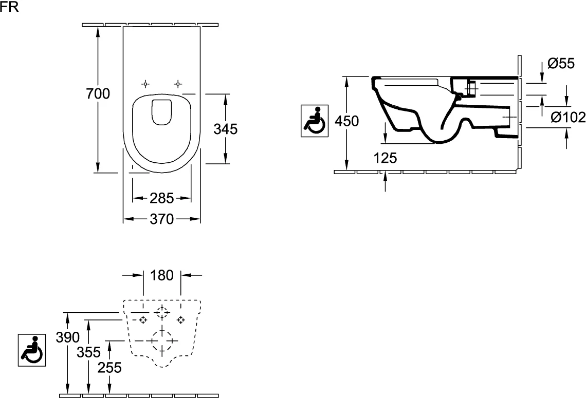 Villeroy & Boch ViCare Tiefspül-WC wandhängend 370x700mm Oval Weiß Alpin AntiBac CeramicPlus