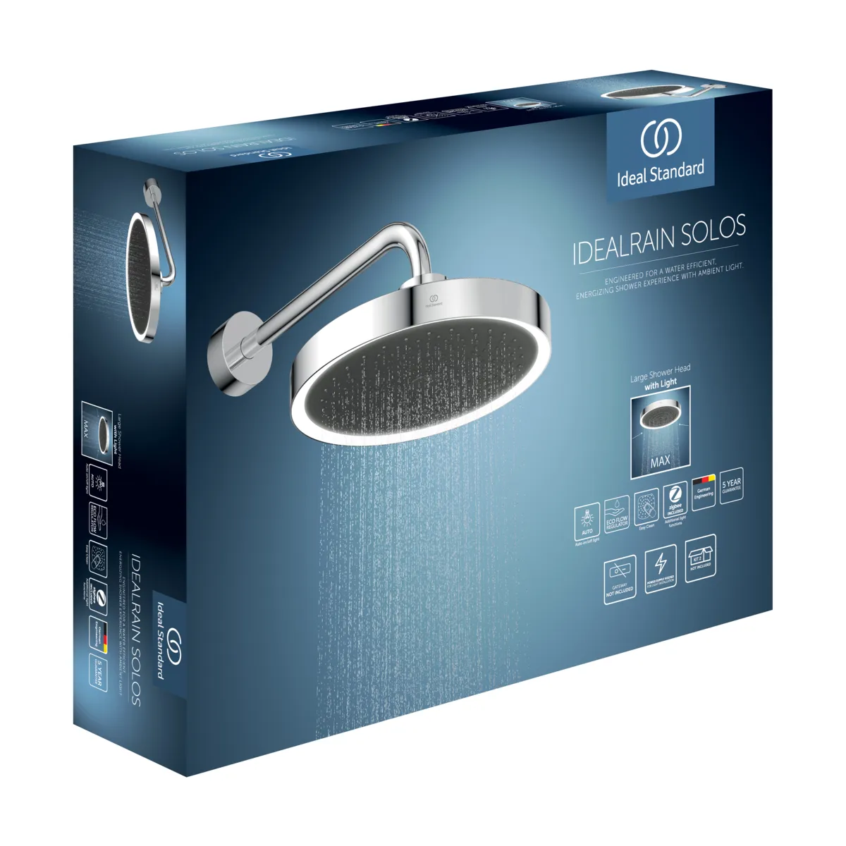 Regenbrause Idealrain Solos mit Wandanschluss mit LED-Leuchtring Chrom Regenbrause Idealrain Solos mit Wandanschluss mit LED-Leuchtring Chrom