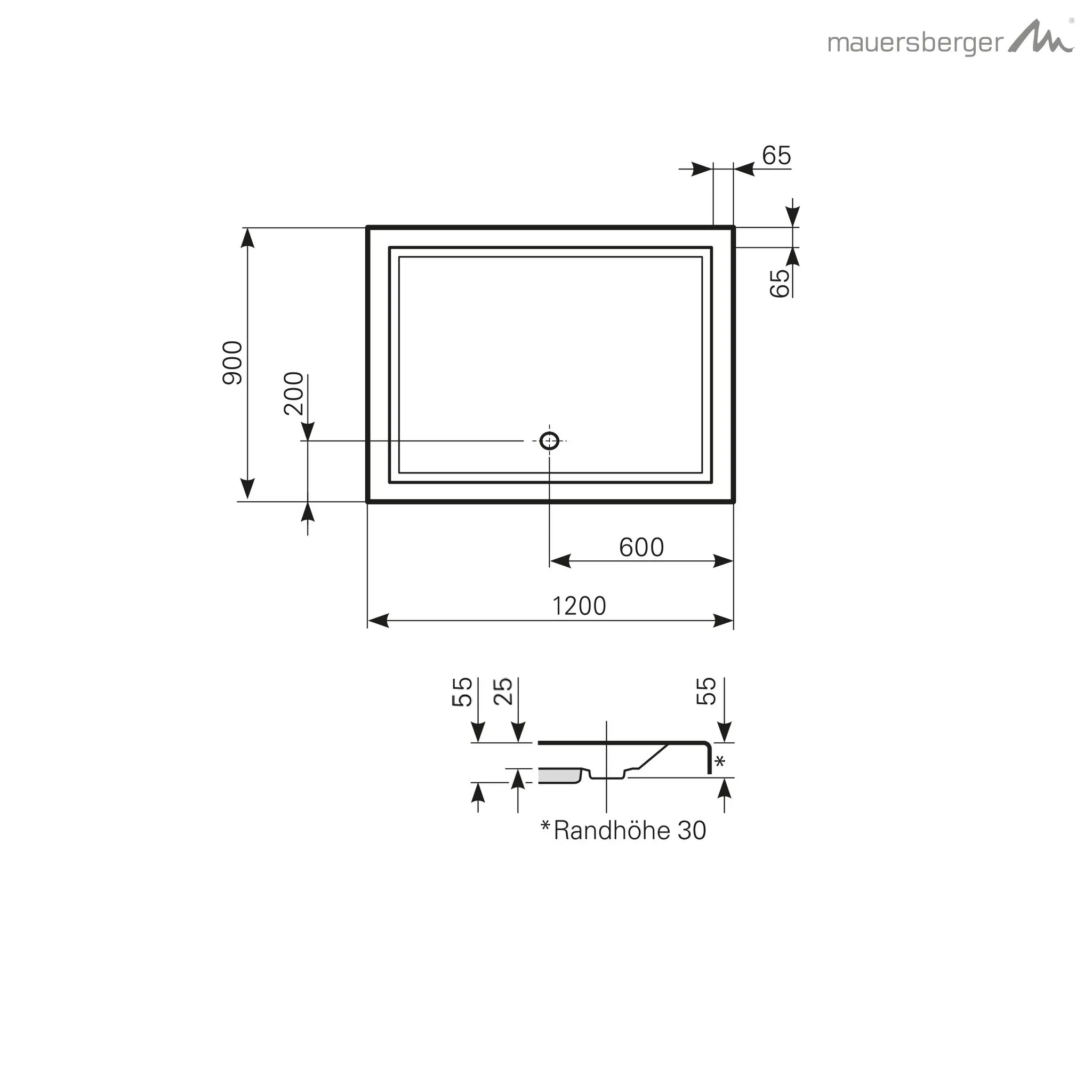 Mauersberger Duschwanne „lupina“ 1200 × 900 mm in Pergamon