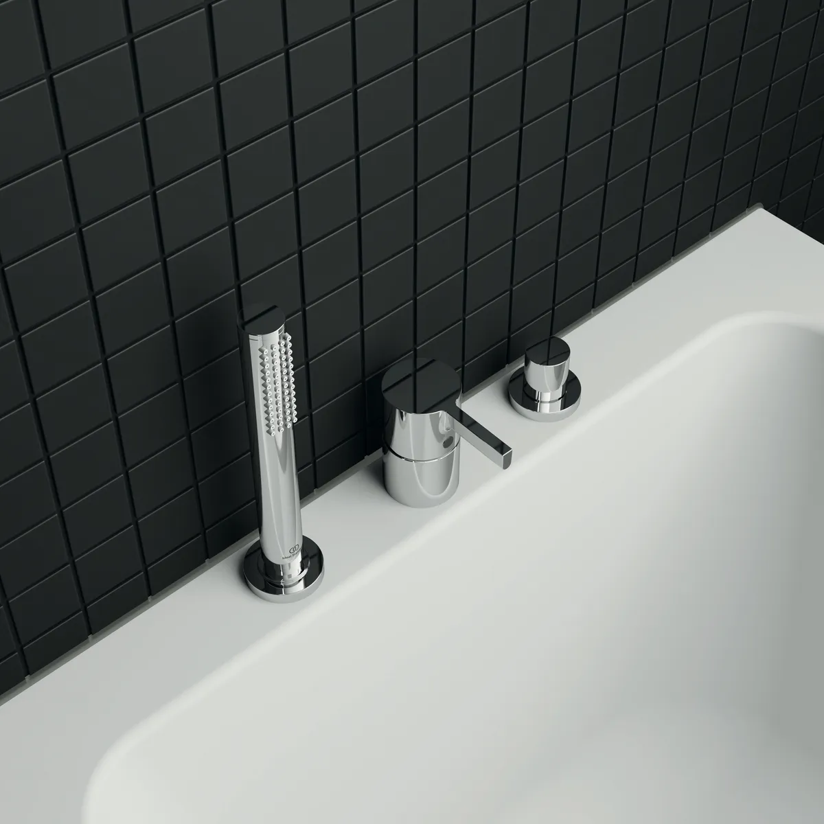 3-Loch Wannenrandarmatur Joy, ohne Auslauf, mit Stab-Handbrause und Umsteller, Brushed Gold 3-Loch Wannenrandarmatur Joy, ohne Auslauf, mit Stab-Handbrause und Umsteller, Brushed Gold