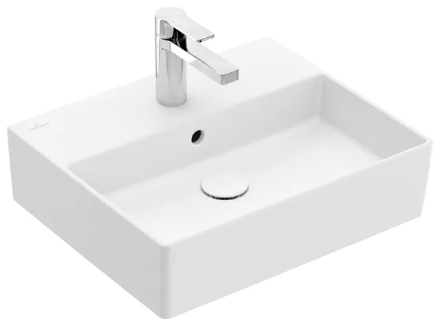 Villeroy & Boch Wandwaschtisch aus TitanCeram „Memento 2.0“ 500 × 420 × 140 mm, mit Hahnlochbohrung, Hahnlochposition mittig in Stone White