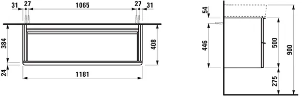 Laufen Waschtischunterbau „SPACE“ 1181 × 500 × 408 mm Weiß matt