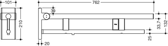 Stützklappgriff Duo, Design A des Systems 900, Edelstahl, PVD, Ausladung 750 mm, mit Spülauslösung (E-Ausführung), Ausführung links, in Farbe CK (messing glänzend) Stützklappgriff Duo, Design A des Systems 900, Edelstahl, PVD, Ausladung 750 mm, mit Spülauslösung (E-Ausführung), Ausführung links, in Farbe CK (messing glänzend)