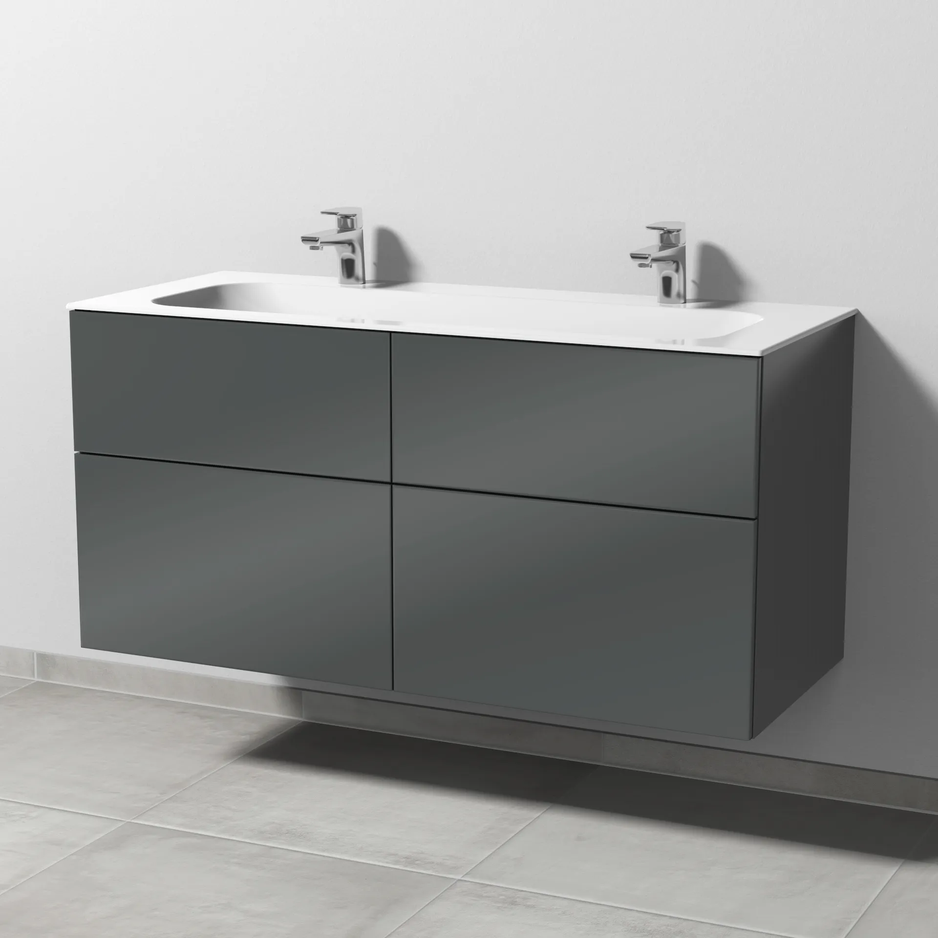 Keramik-Waschtisch-Set mit Waschtischunterschrank „3way“ 119 × 49,7 × 58,2 cm in Anthrazit (glanz), mit Hahnlochbohrung, Becken mittig