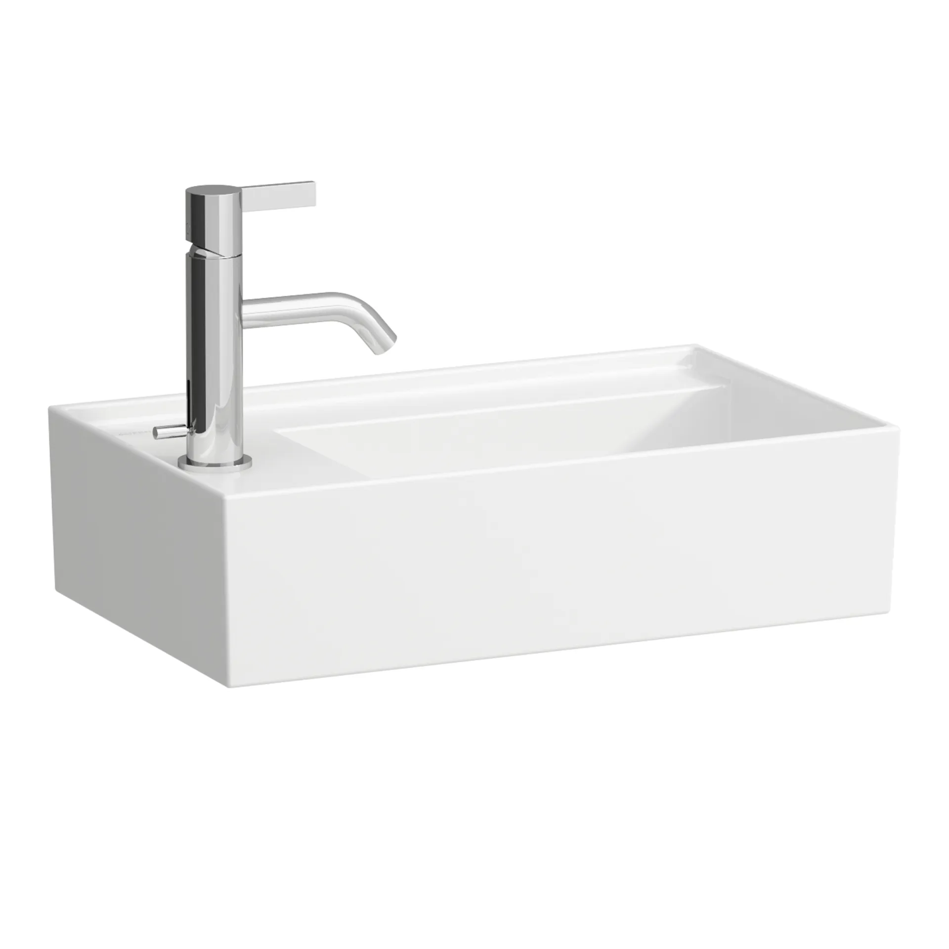 Handwaschbecken Kartell • 280x460x150 asymmetrisch 1 Hahnloch ohne Überlauf mit Armaturenbank links weiß