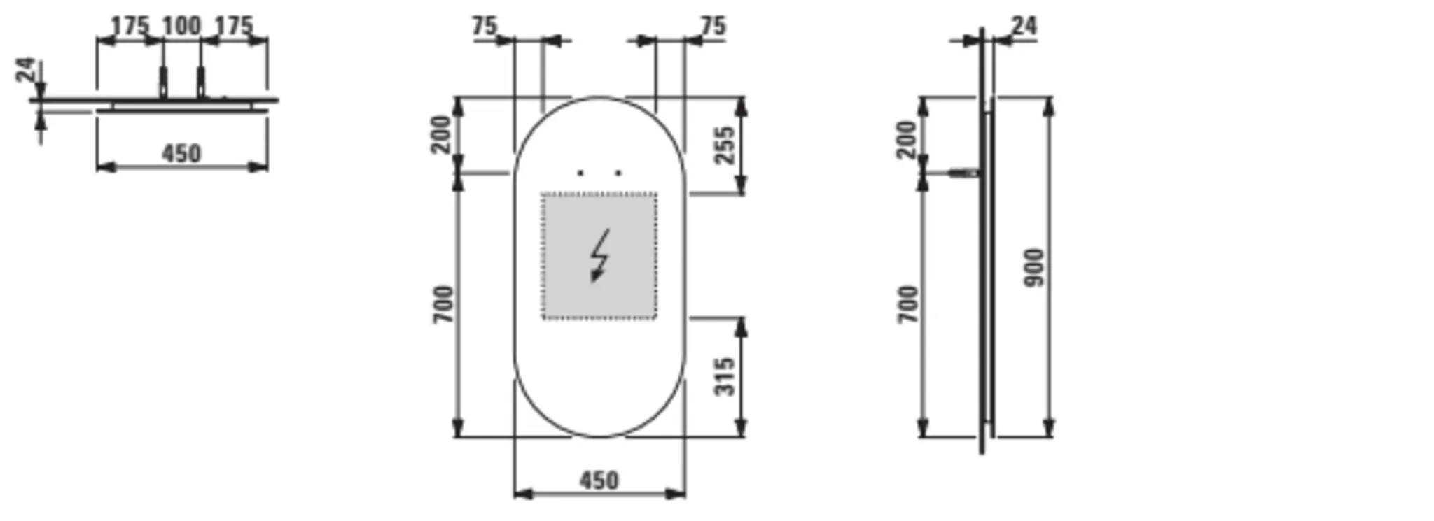 Frame 25 Spiegel 44437.0, oval m. LED-Licht, f. Lichtschalt.,450x25x900