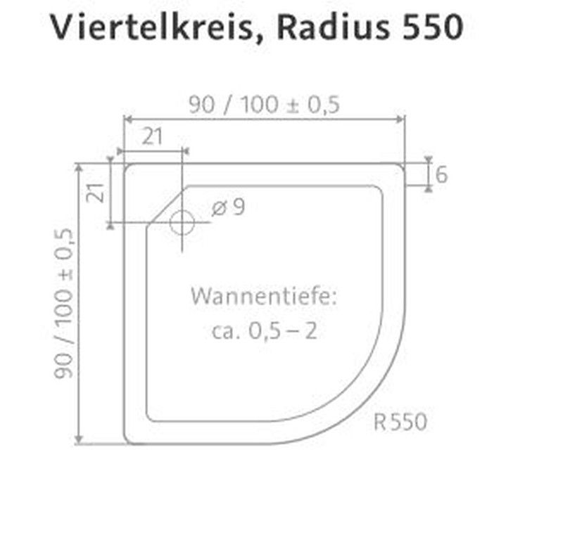 HSK viertelkreis Marmor-Polymer-Duschwanne „superflach“ mit Punktablauf 100 × 100 cm