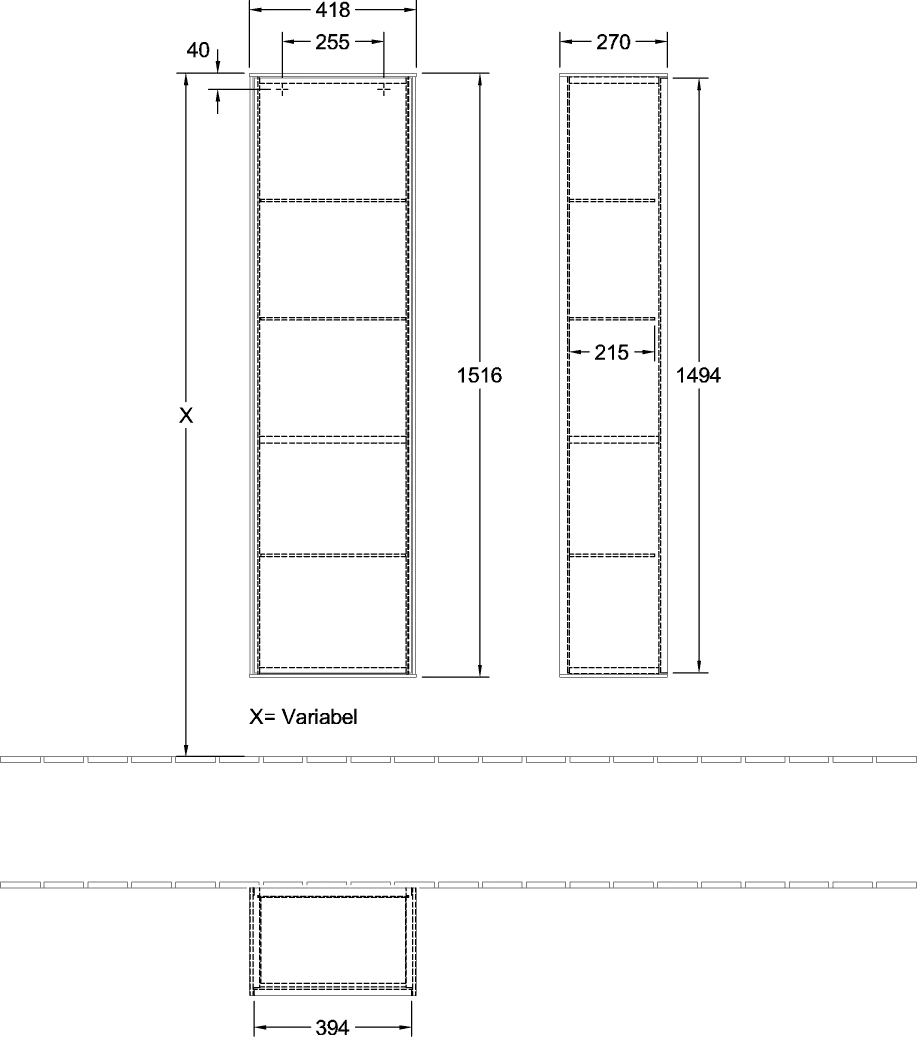 Villeroy & Boch Hochschrank „Finion“ 41,8 × 151,6 × 27 cm 1 Tür, Anschlag: rechts Anschlag rechts