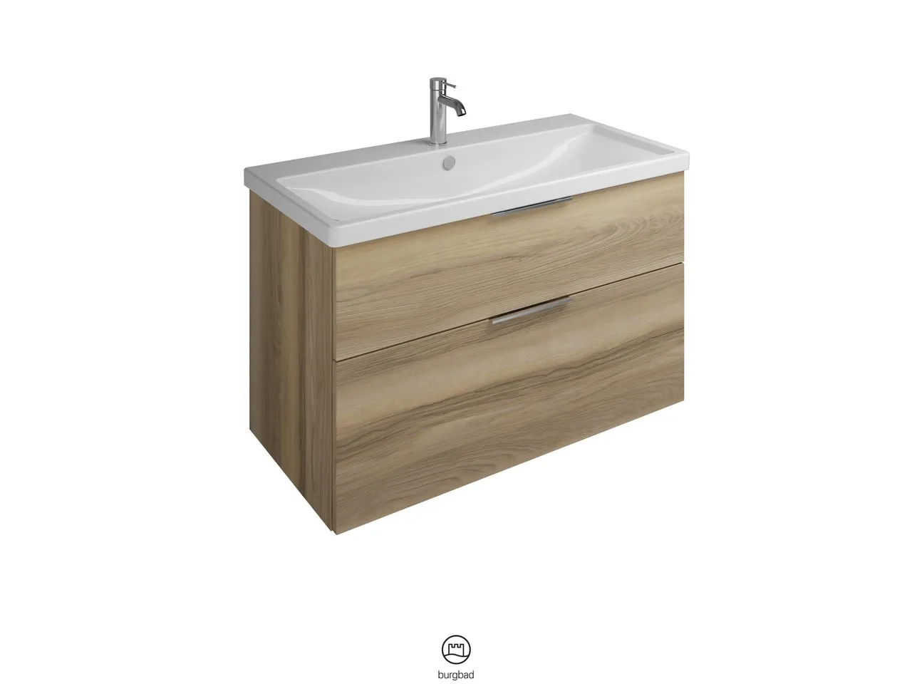 burgbad Badmöbelset Keramik-Waschtisch inkl. Waschtischunterschrank „Eqio“ 103 × 64,5 × 49 cm Griffleiste, Chrom, in Eiche Dekor Cashmere burgbad Badmöbelset Keramik-Waschtisch inkl. Waschtischunterschrank „Eqio“ 103 × 64,5 × 49 cm Griffleiste, Chrom, in Eiche Dekor Cashmere