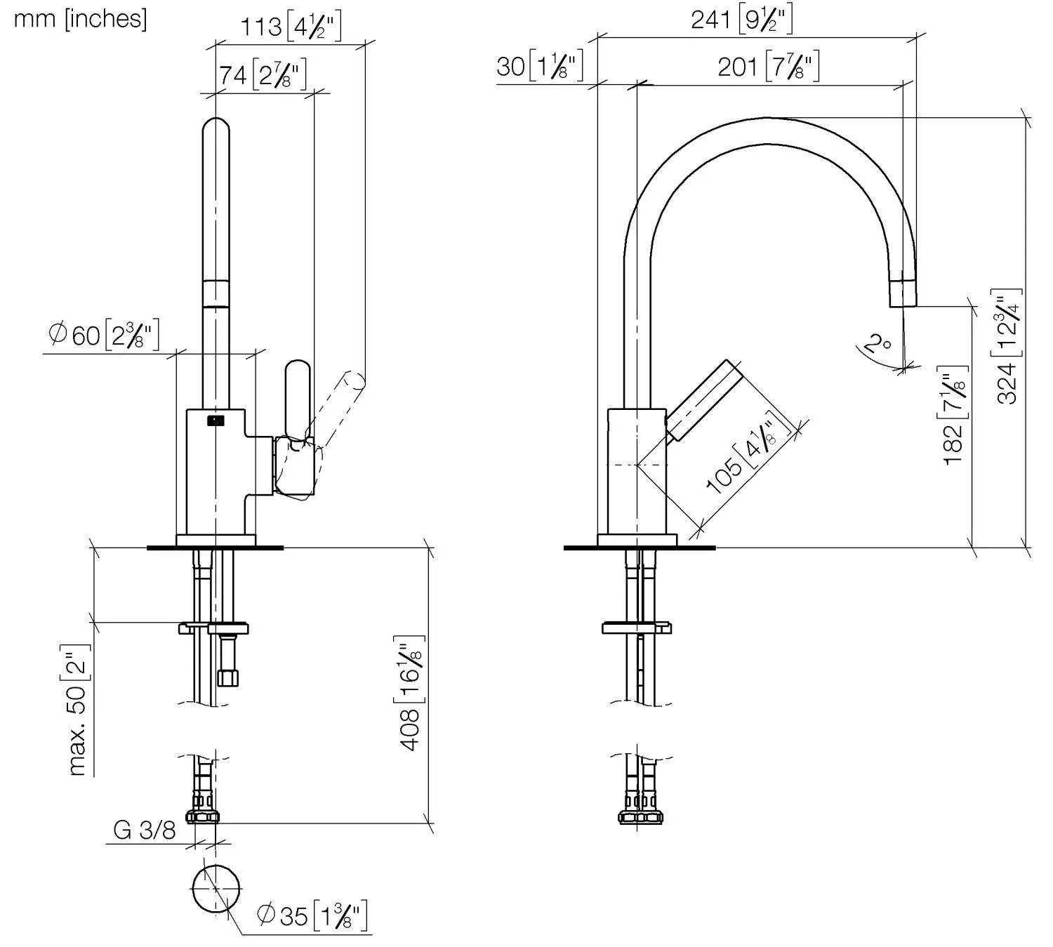 Dornbracht Einhebelmischer TARA Dark Brass gebürstet PVD, Ausladung 201 mm, schwenkbarer Auslauf 360°, Armaturenhöhe 325 mm, Bohrungsdurchmesser 35 mm