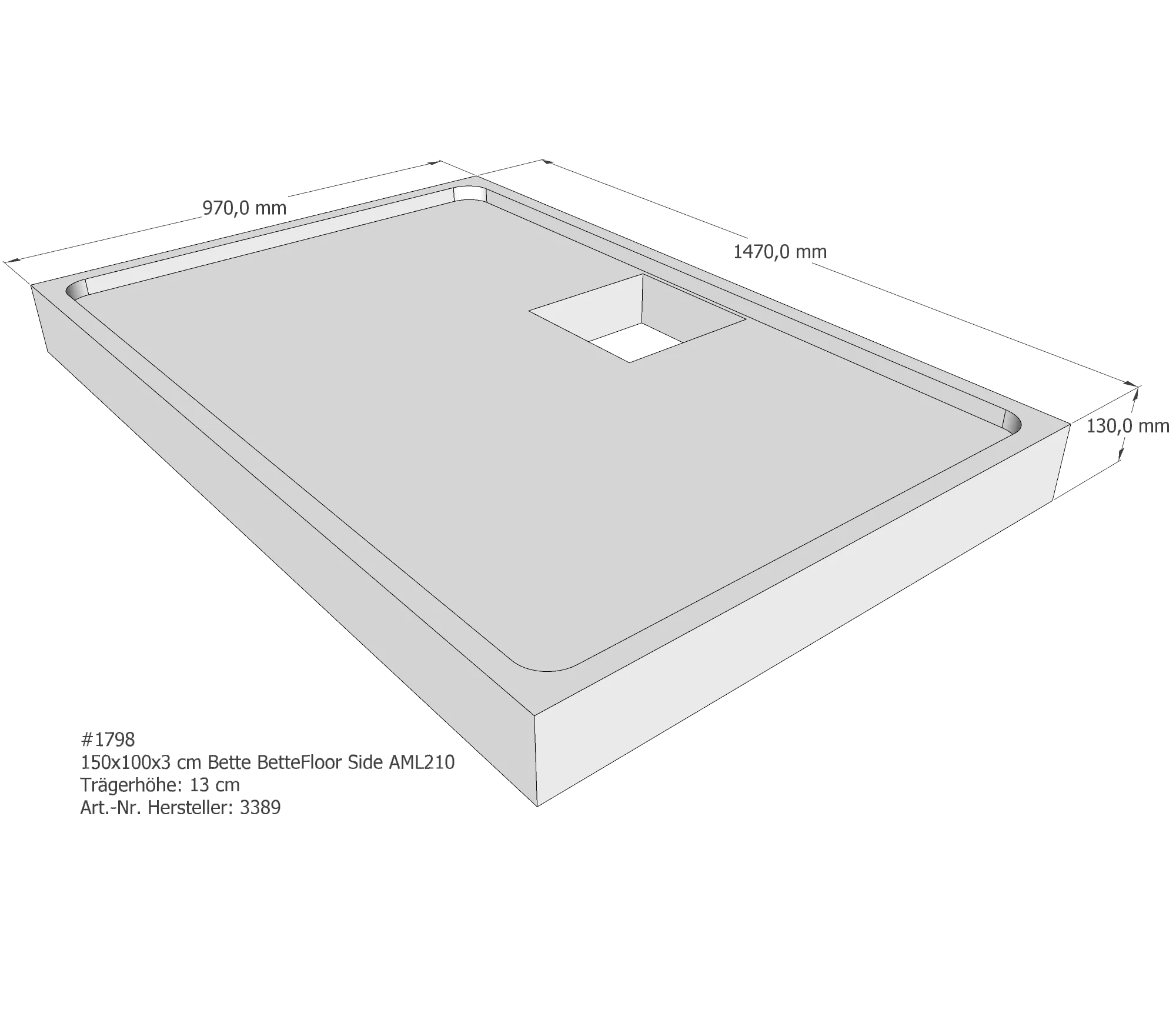 Duschwannenträger für Bette Floor Side 150 × 100 × 3 cm Breite: 100 cm / Länge: 150 cm Duschwannenträger für Bette Floor Side 150 × 100 × 3 cm Breite: 100 cm / Länge: 150 cm
