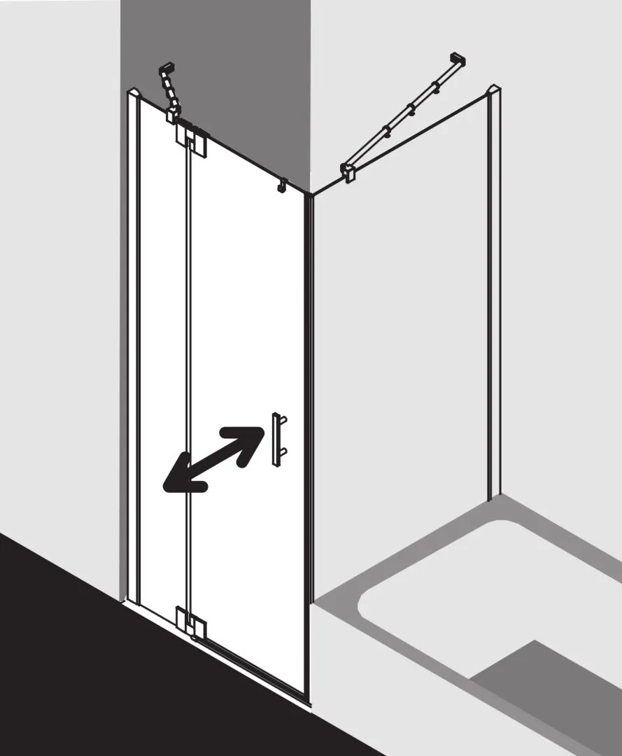 Kermi Duschtür Pendeltür 1-flügelig mit Festfeld links für Ecke „FILIA XP“ Glas Klar, Profile Silber Hochglanz, BV: 1375 - 1400 mm GAK: 1360 - 1385 mm WE: 1385 - 1410 mm H: 2000 mm