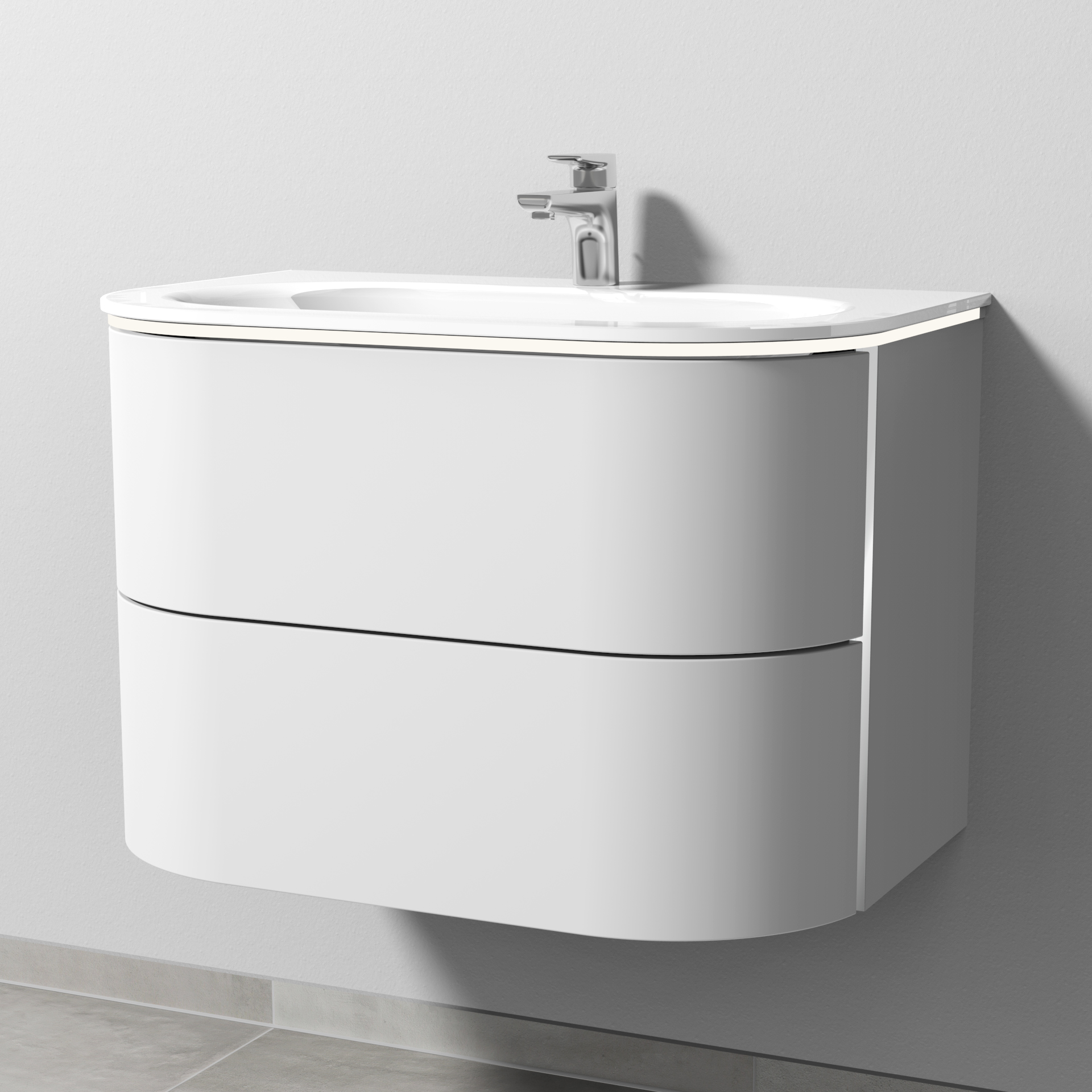 Sanipa Glas-Waschtisch-Set mit Waschtischunterschrank „4balance“ 78,4 × 51,4 × 53,5 cm in Weiß-Matt, mit Beleuchtung