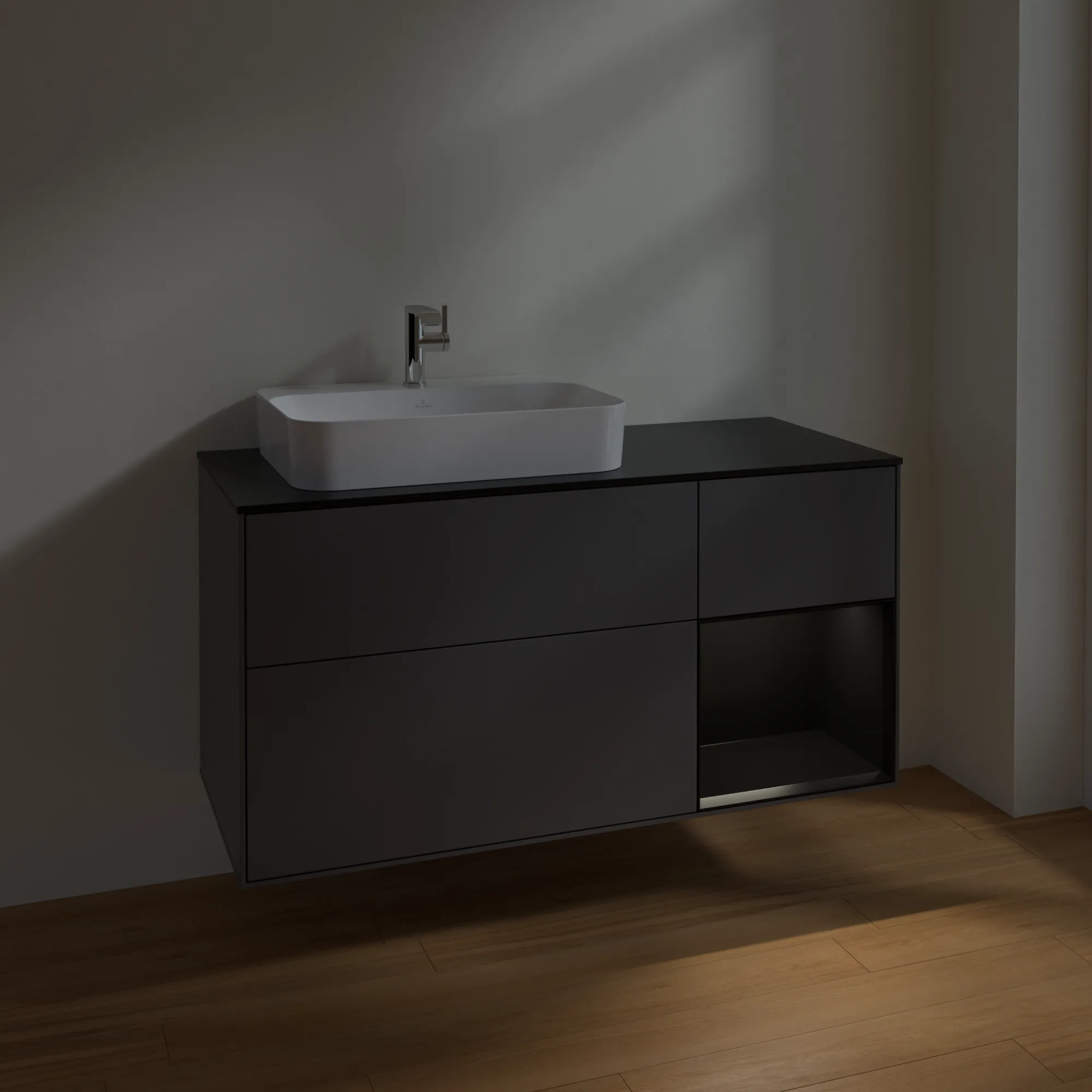 Villeroy & Boch Waschtischunterschrank „Finion“ für Schrankwaschtisch 1200 × 603 × 501 mm Anthracite Matt Lacquer, für Becken links