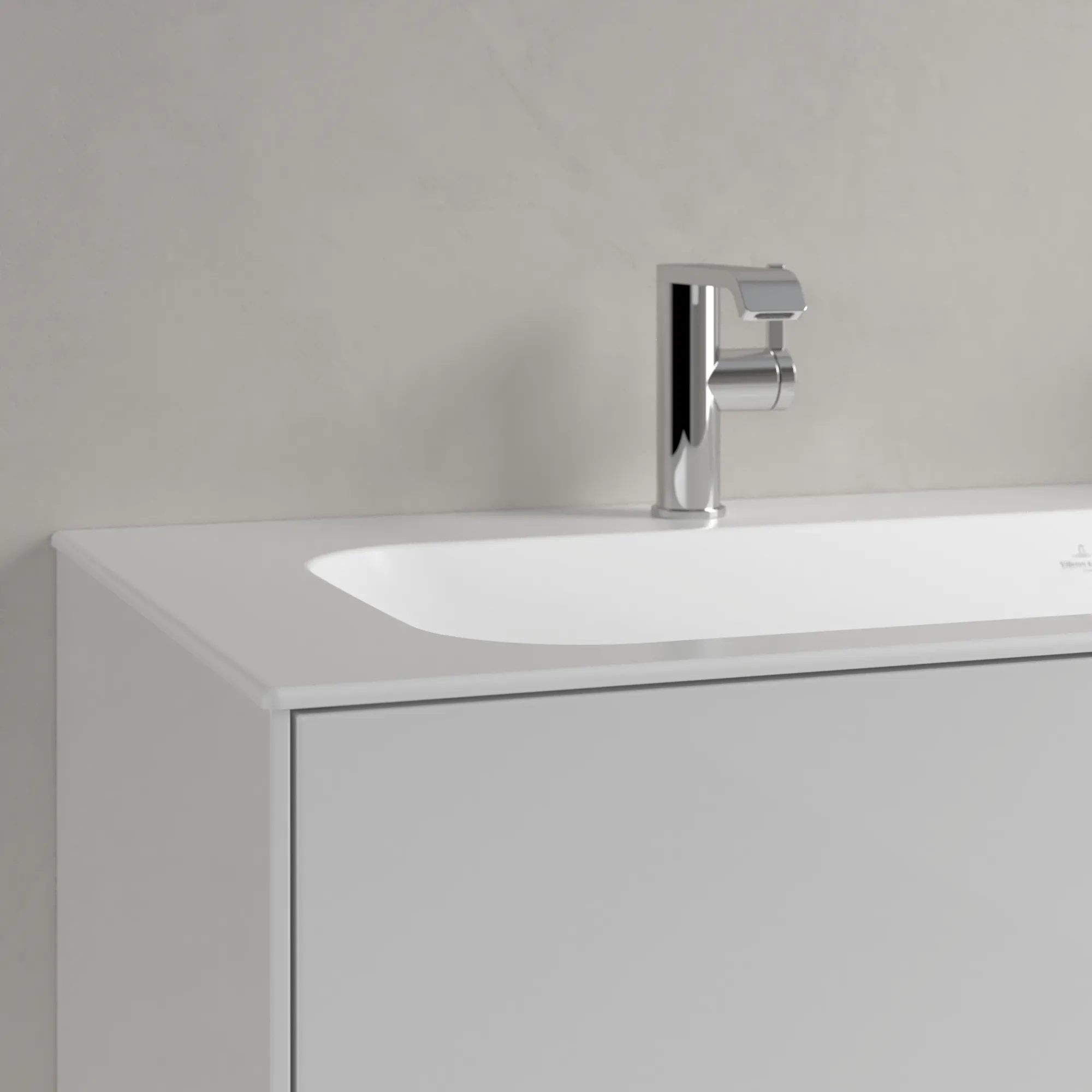 Villeroy & Boch Schrankwaschtisch aus TitanCeram „Finion“ 1200 × 500 × 160 mm, Hahnlochposition links und rechts, mit Hahnlochbohrung in Stone White, mit CeramicPlus Villeroy & Boch Schrankwaschtisch aus TitanCeram „Finion“ 1200 × 500 × 160 mm, Hahnlochposition links und rechts, mit Hahnlochbohrung in Stone White, mit CeramicPlus