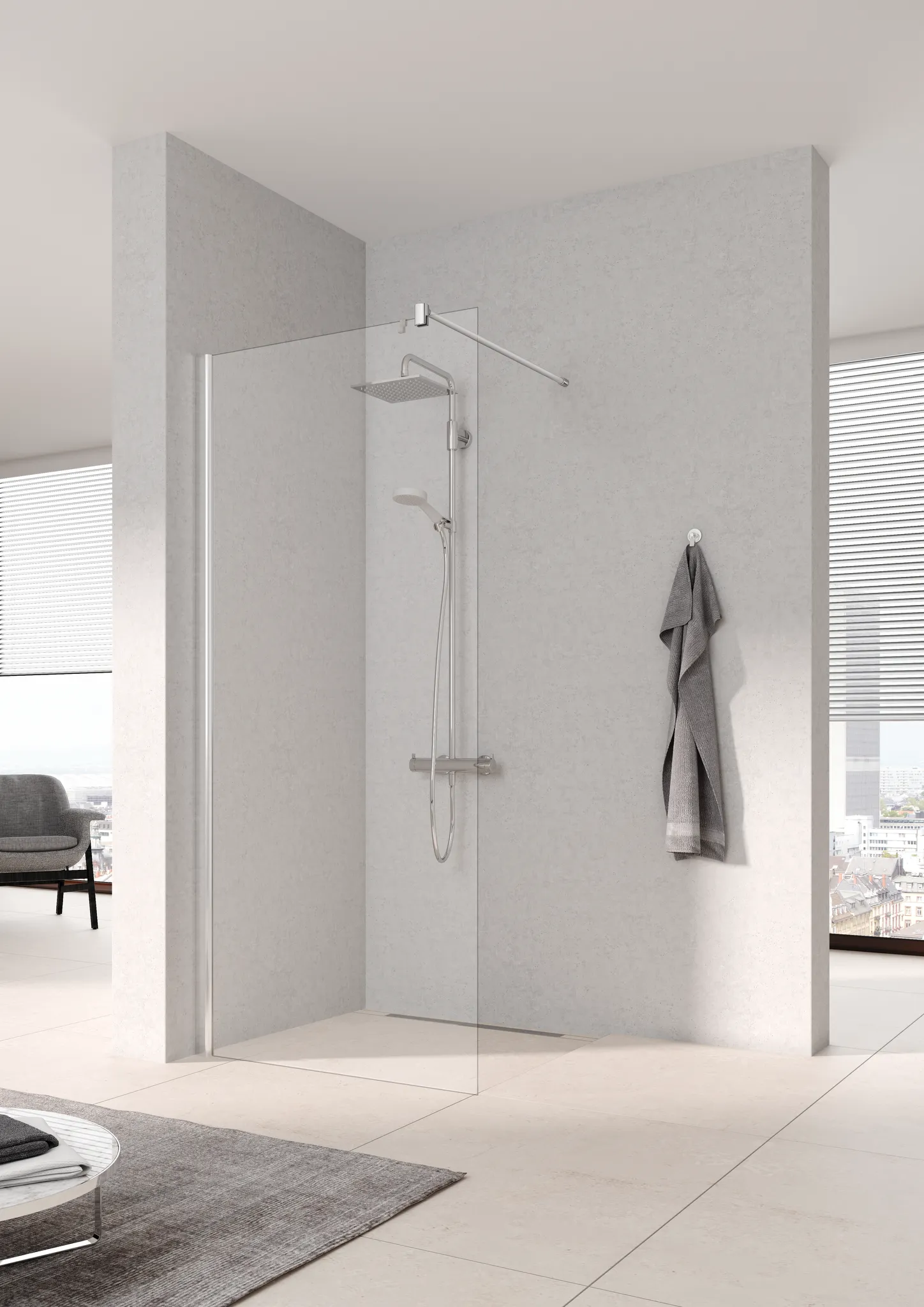 Kermi Duschdesign Walk-In-Duschkabine WALK-IN Wall „PEGA“ Glas Klar, BV: 730 - 755 mm WE: 740 - 765 mm H: 1850 mm