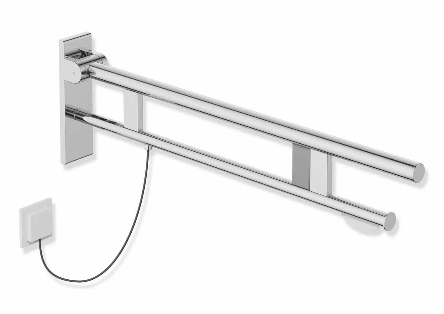 HEWI Stützklappgriff Duo System 900, Edelstahl, verchromt, Ausladung 850 mm, E-Ausführung
