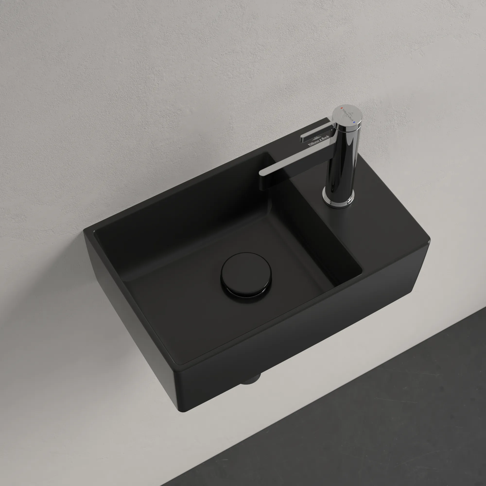 Villeroy & Boch Handwaschbecken aus TitanCeram „Memento 2.0“ 400 × 260 × 111 mm, mit Hahnlochbohrung, Hahnlochposition mittig in Pure Black Villeroy & Boch Handwaschbecken aus TitanCeram „Memento 2.0“ 400 × 260 × 111 mm, mit Hahnlochbohrung, Hahnlochposition mittig in Pure Black