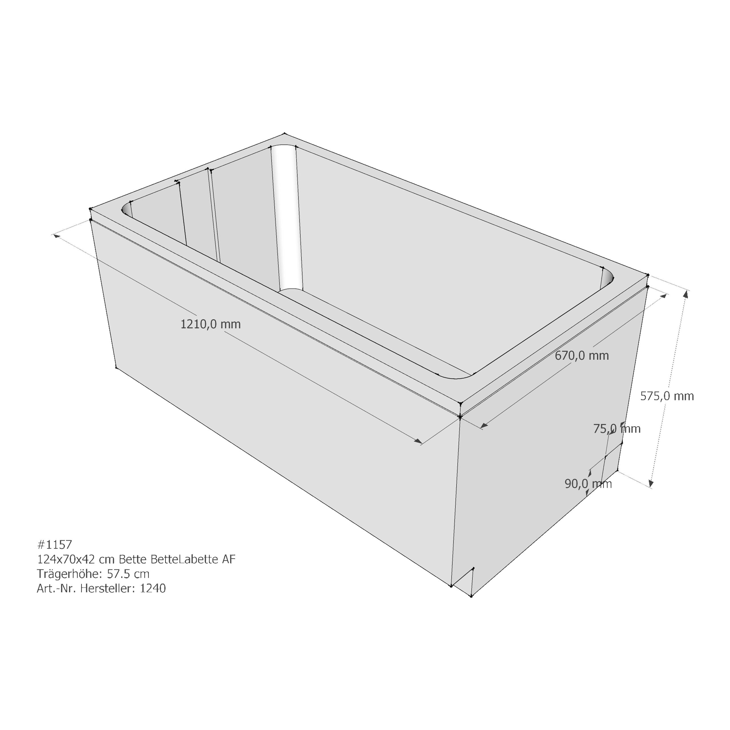 Badewannenträger für Bette La 124 × 70 × 42 cm Breite: 70 cm / Höhe: 42 cm / Länge: 124 cm Badewannenträger für Bette La 124 × 70 × 42 cm Breite: 70 cm / Höhe: 42 cm / Länge: 124 cm