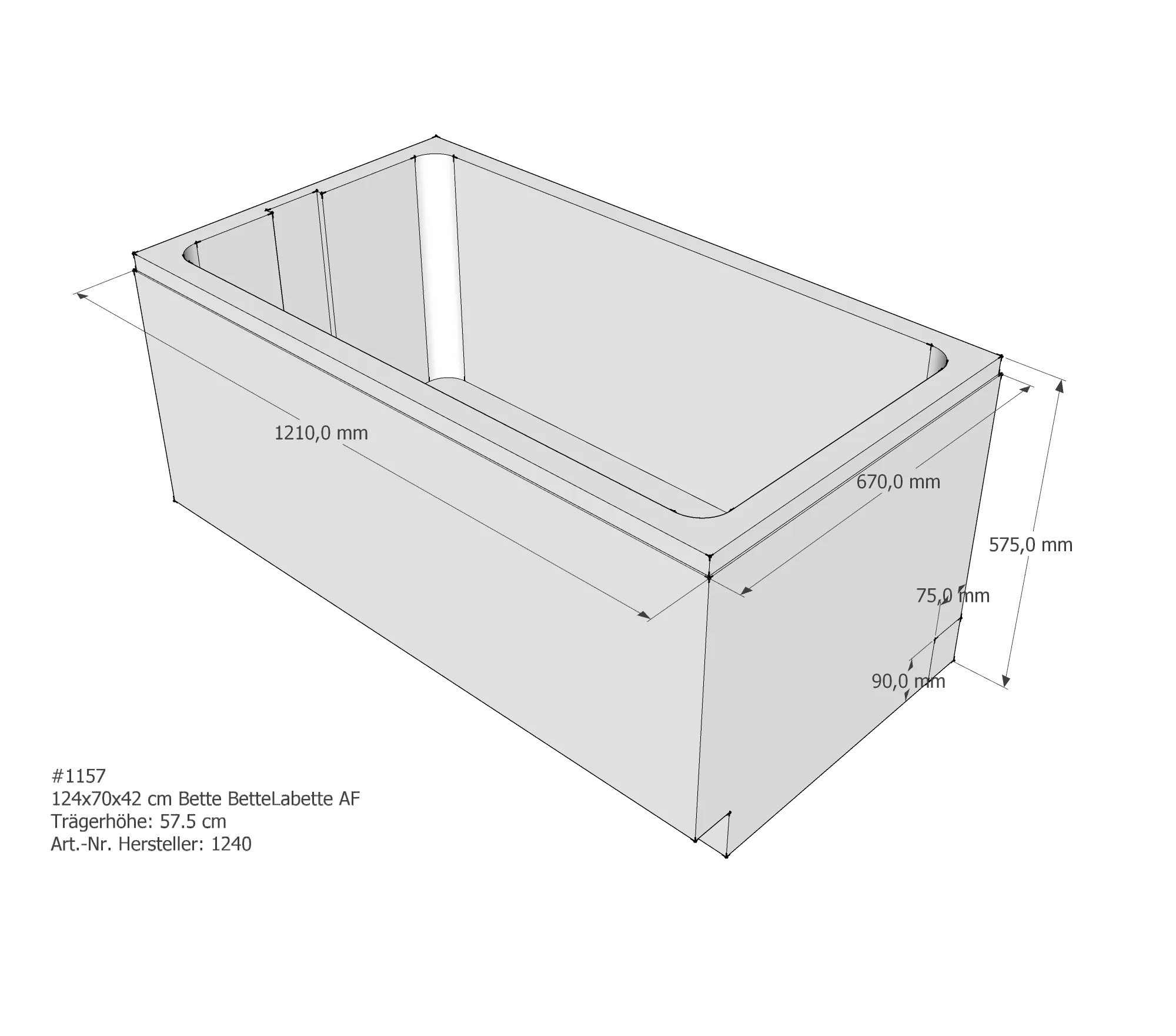 Badewannenträger für Bette La 124 × 70 × 42 cm Breite: 70 cm / Höhe: 42 cm / Länge: 124 cm Badewannenträger für Bette La 124 × 70 × 42 cm Breite: 70 cm / Höhe: 42 cm / Länge: 124 cm