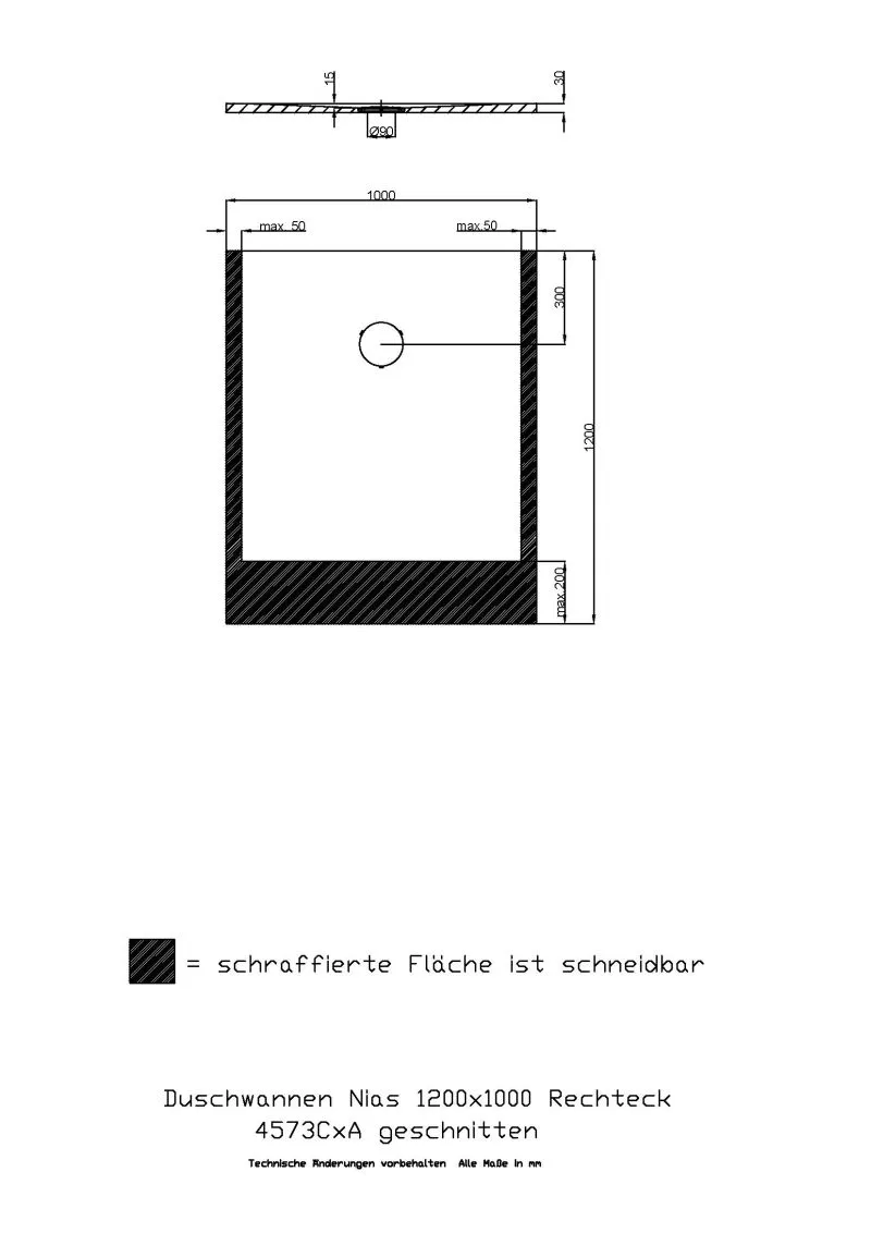 Hoesch rechteck Duschwanne geschnitten „Nias“ mit strukturierter Oberfläche 120 × 100 cm in Weiß