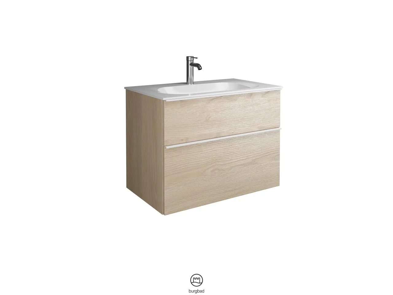 burgbad Badmöbelset „Fiumo“ 860 × 650 mm Griff, Chrom (230 mm), in Tectona Dekor Zimt