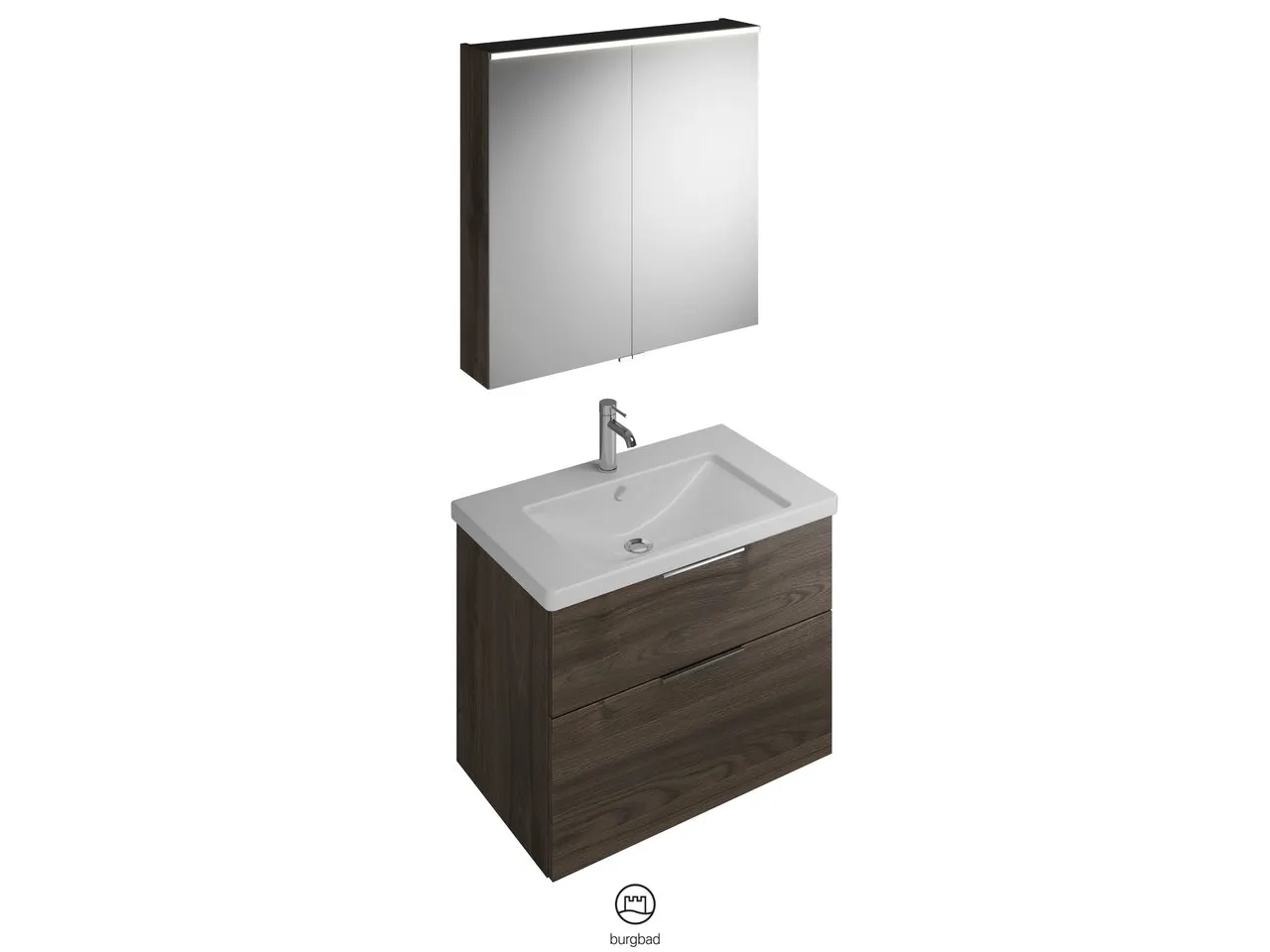 burgbad Badmöbelset Keramik-Waschtisch inkl. Waschtischunterschrank und Spiegelschrank „Eqio“ 83 cm Griffleiste, Schwarz Matt, in Grau Hochglanz burgbad Badmöbelset Keramik-Waschtisch inkl. Waschtischunterschrank und Spiegelschrank „Eqio“ 83 cm Griffleiste, Schwarz Matt, in Grau Hochglanz