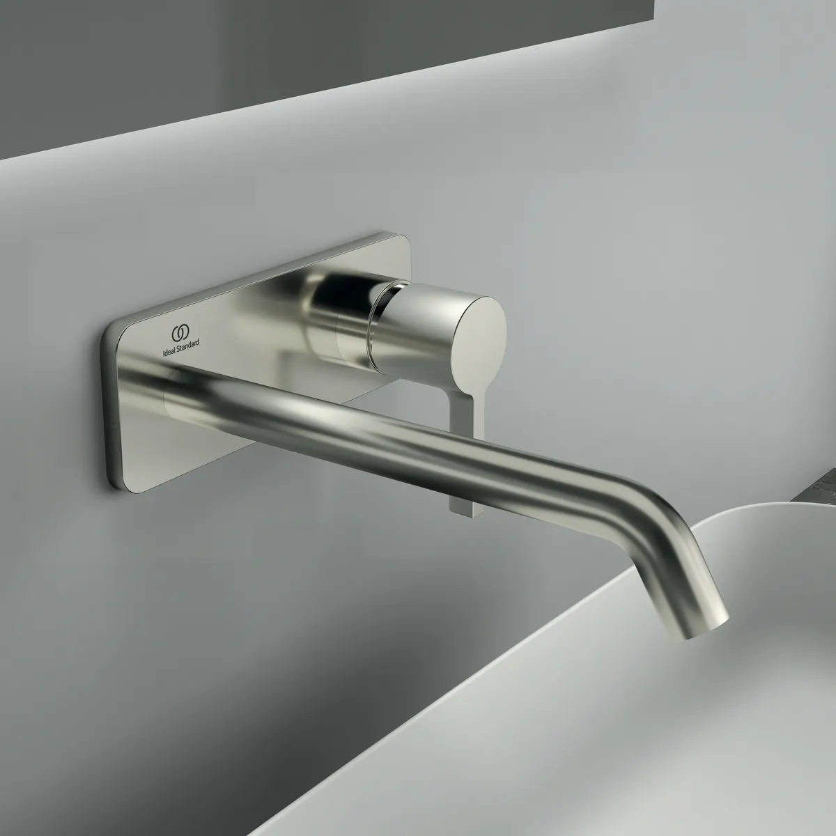 Ideal Standard Wand-Waschtischarmatur Joy Arm A7381GN, eckige Rosette, 220mm Ausladung, Silver Storm