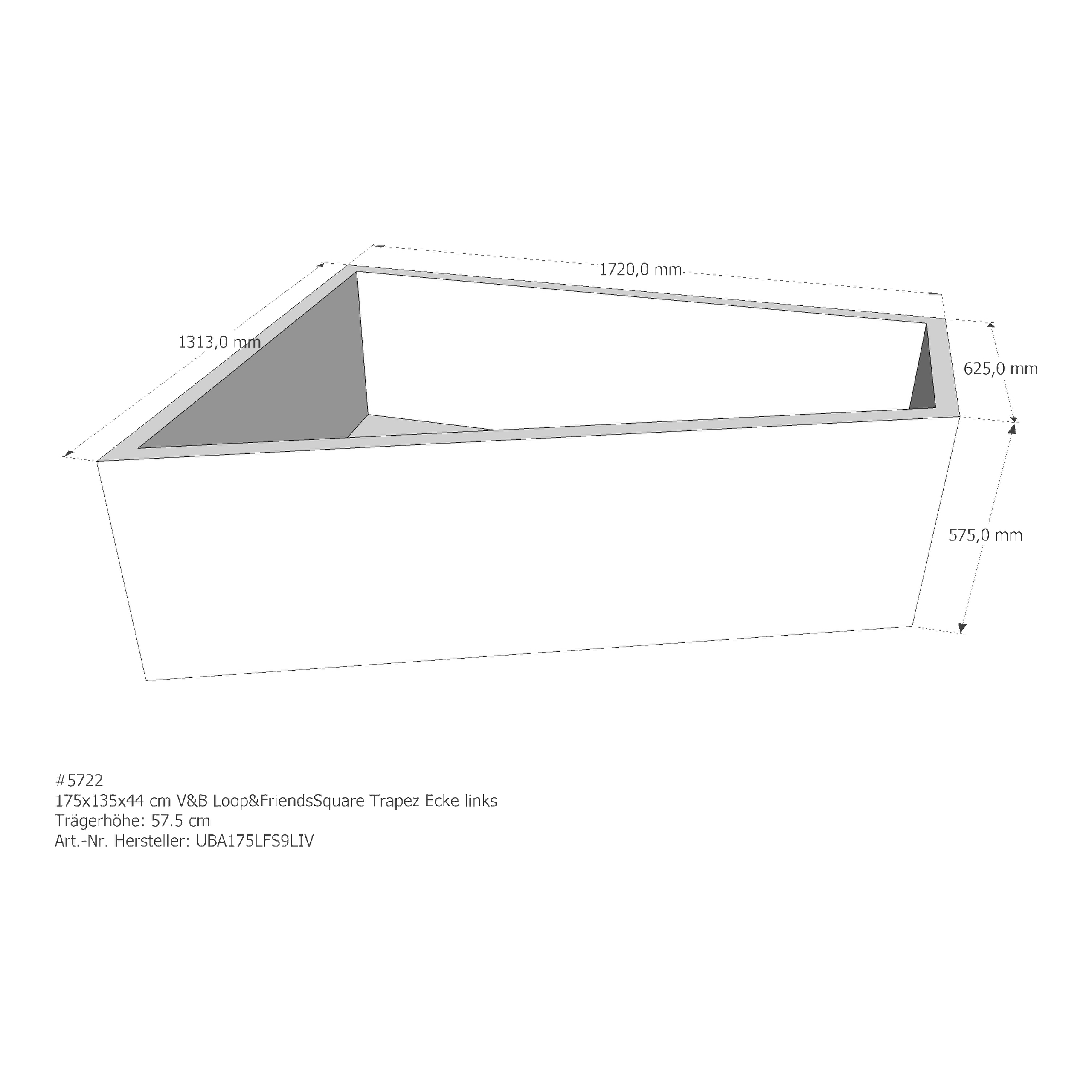 Badewannenträger für Villeroy & Boch Loop & Friends links 175 × 135 × 44 cm Badewannenträger für Villeroy & Boch Loop & Friends links 175 × 135 × 44 cm